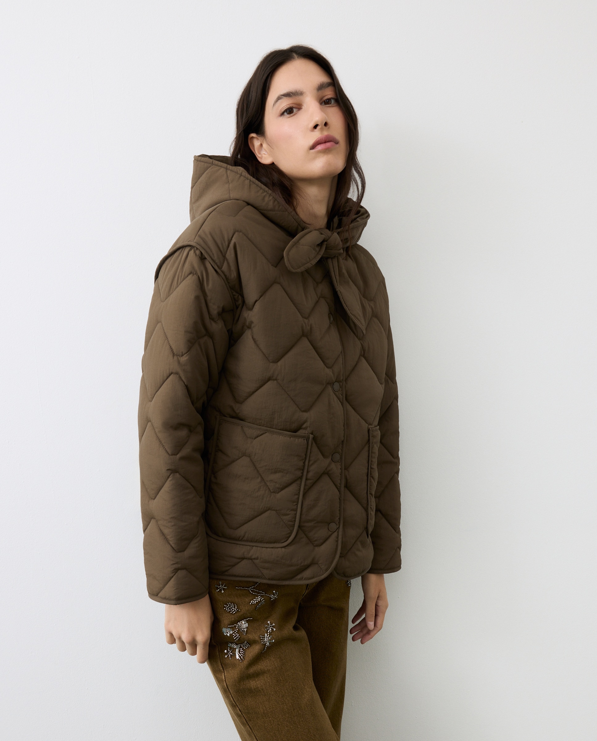 Chaqueta acolchada con capucha en lazada de mujer - Tintoretto - Toffee Toffee-1