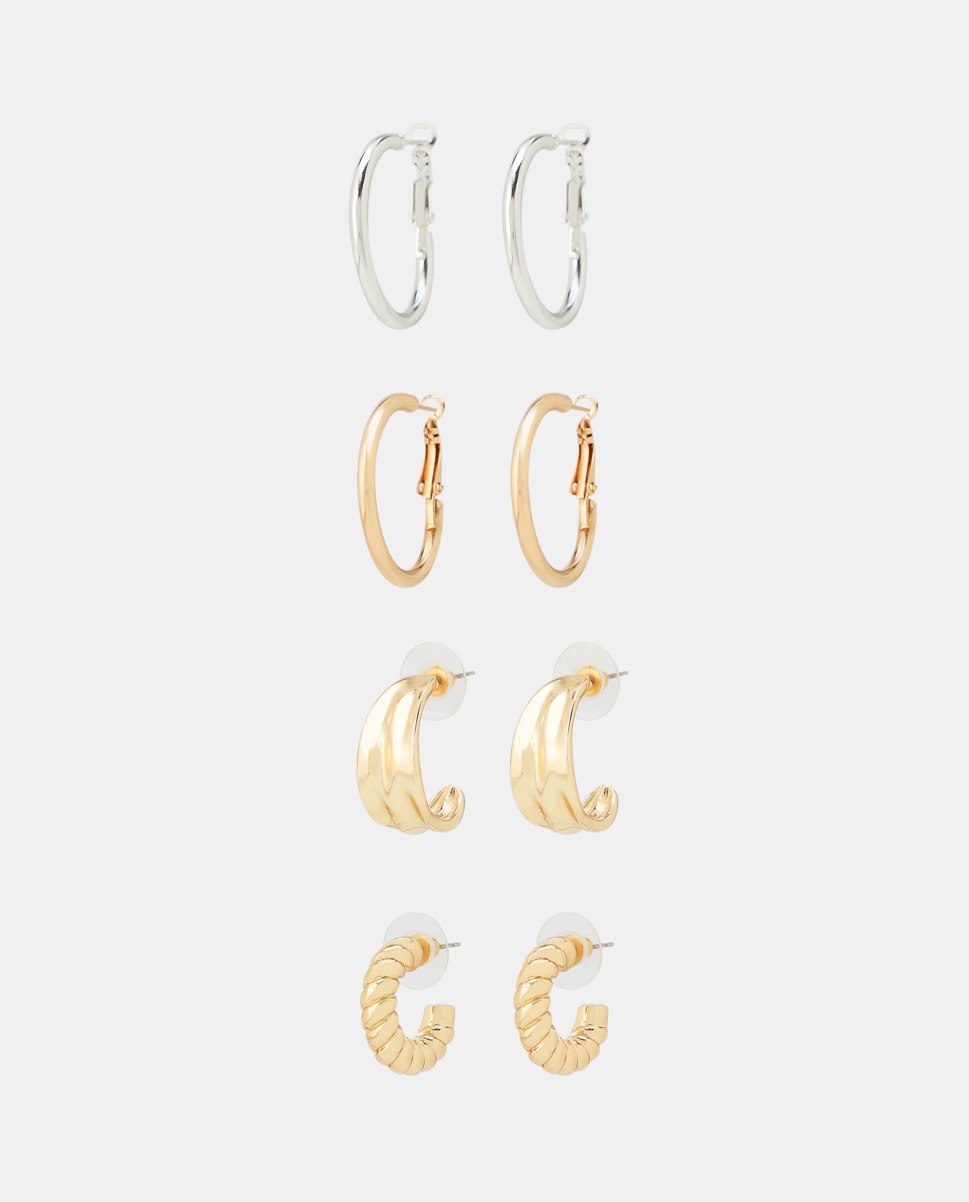 Conjunto de Brincos de Argola com Formas Diferentes 390 Ouro-1