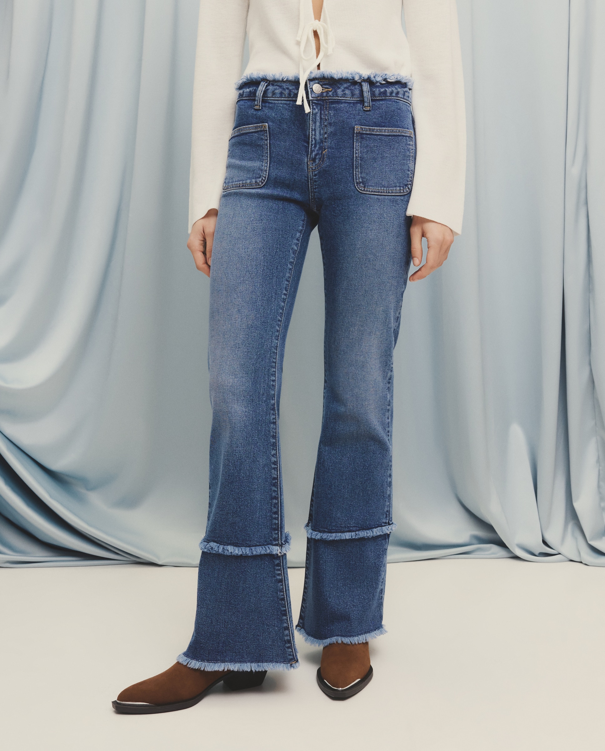 Pantalón de campana liso de mujer - Green Coast - Azul índigo Azul índigo-2