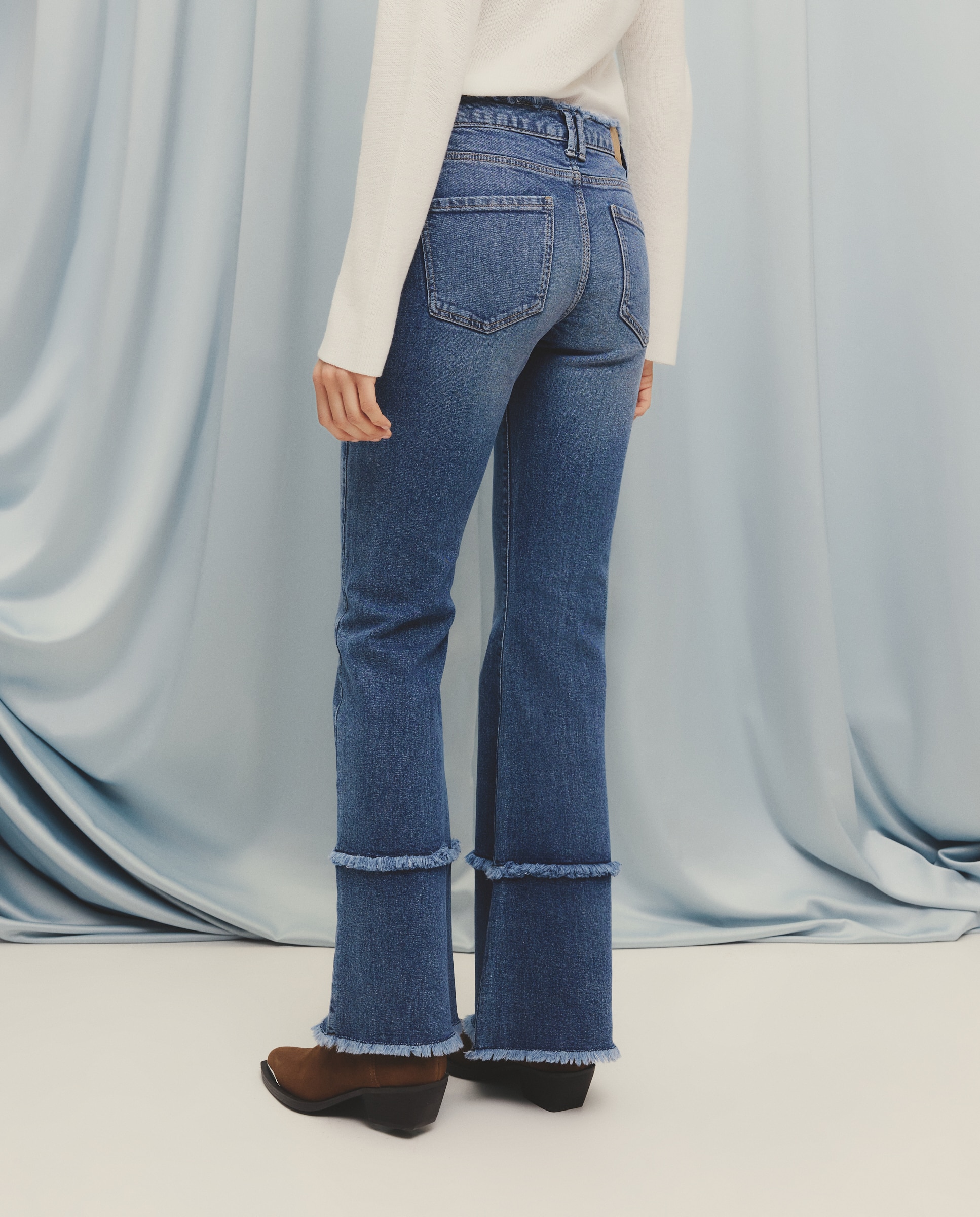 Pantalón de campana liso de mujer - Green Coast - Azul índigo Azul índigo-3