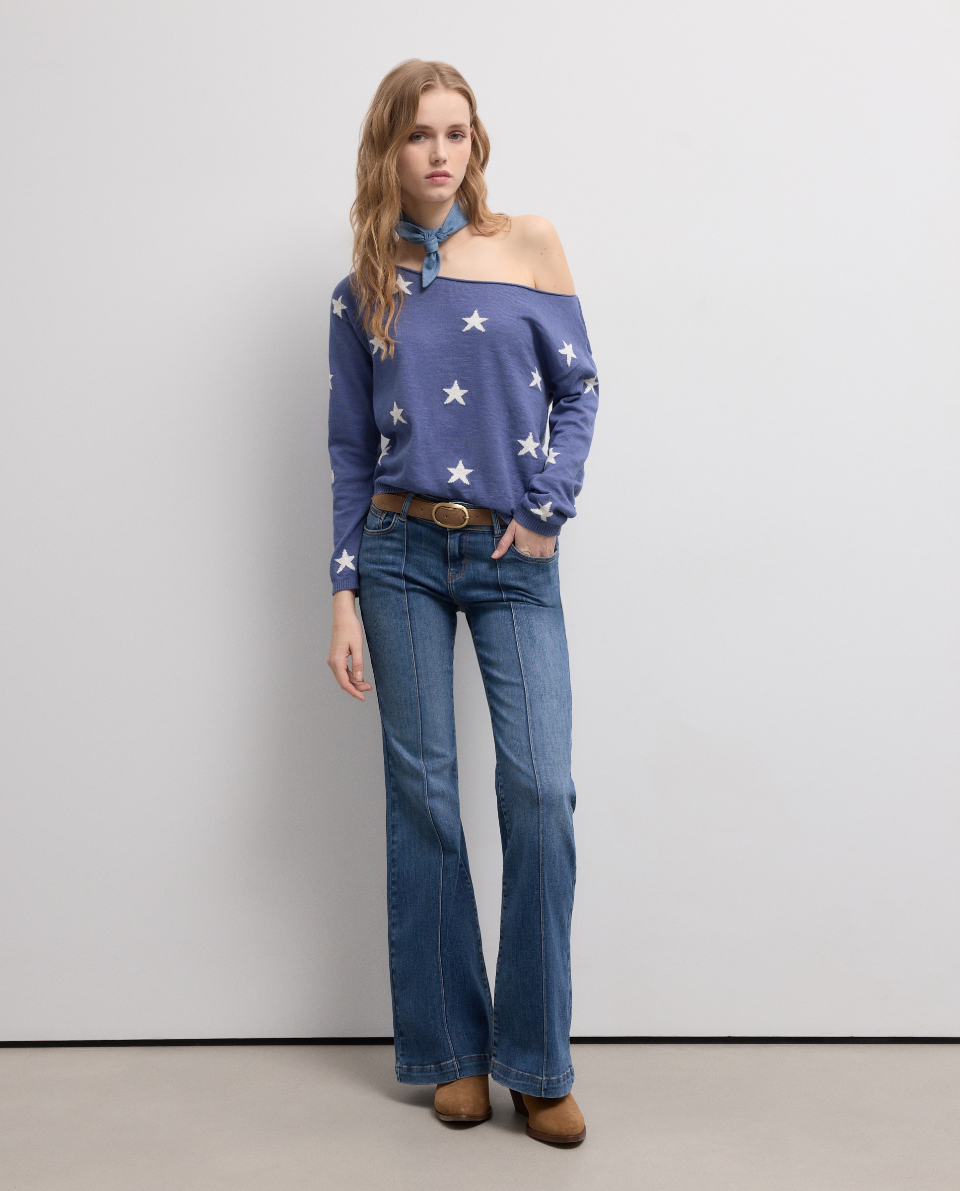 Pantalón campana de mujer con nervio - Green Coast - 830 Antracita Indigo-1