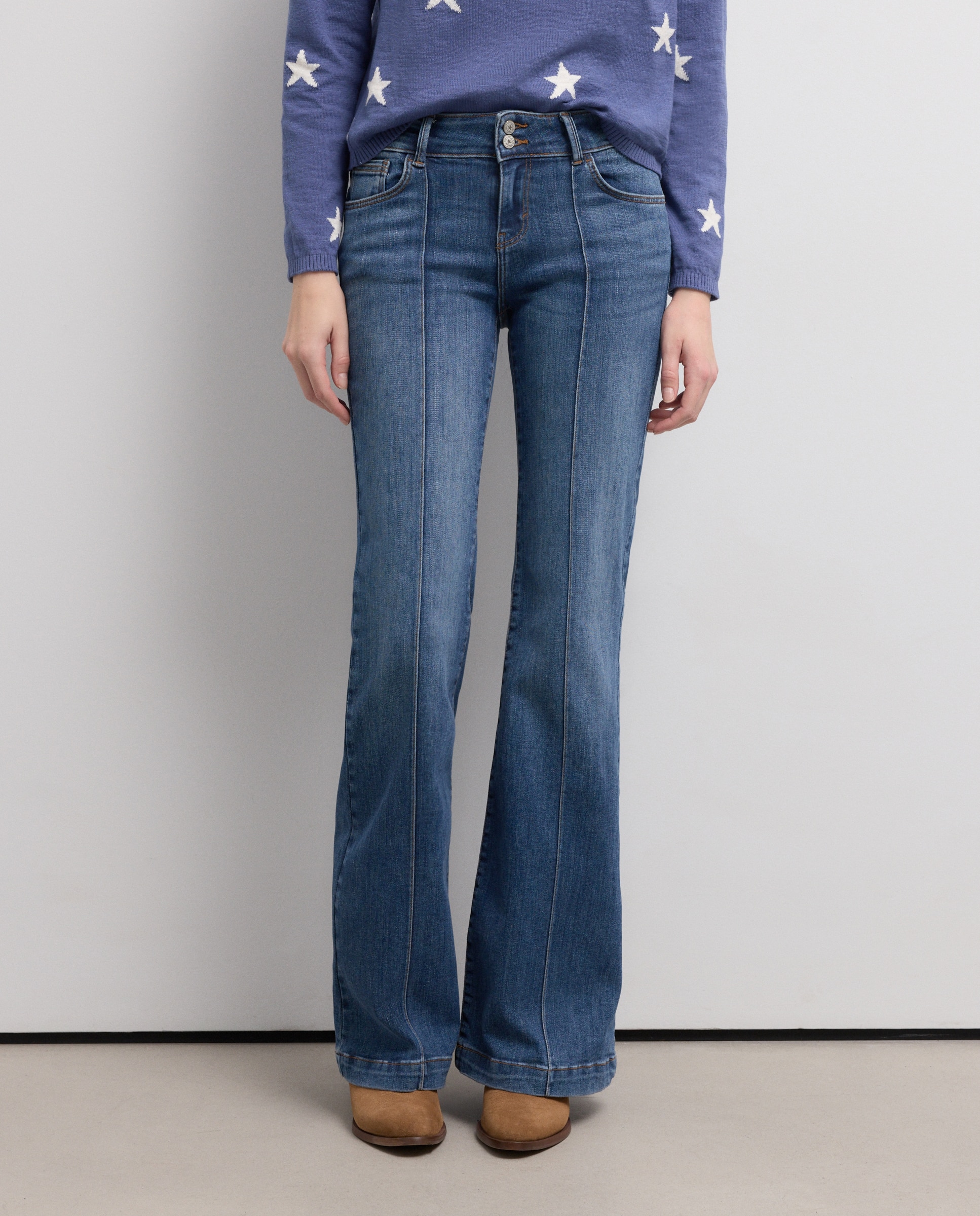 Pantalón campana de mujer con nervio - Green Coast - 830 Antracita Indigo-2