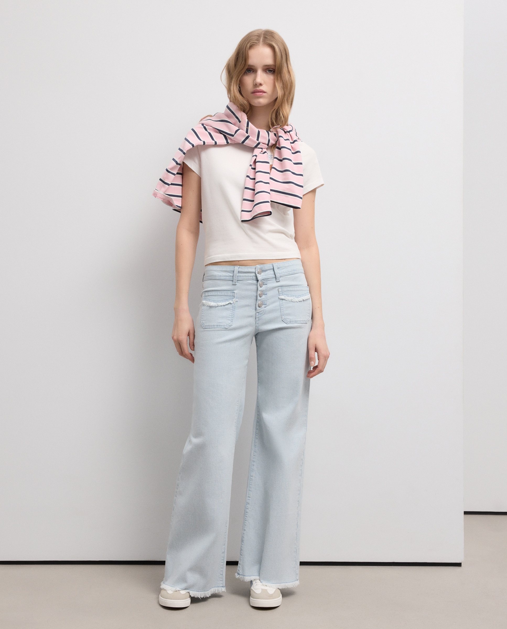 Pantalón liso de algodón de mujer - Green Coast - 410 Azul claro 410 Azul claro-1