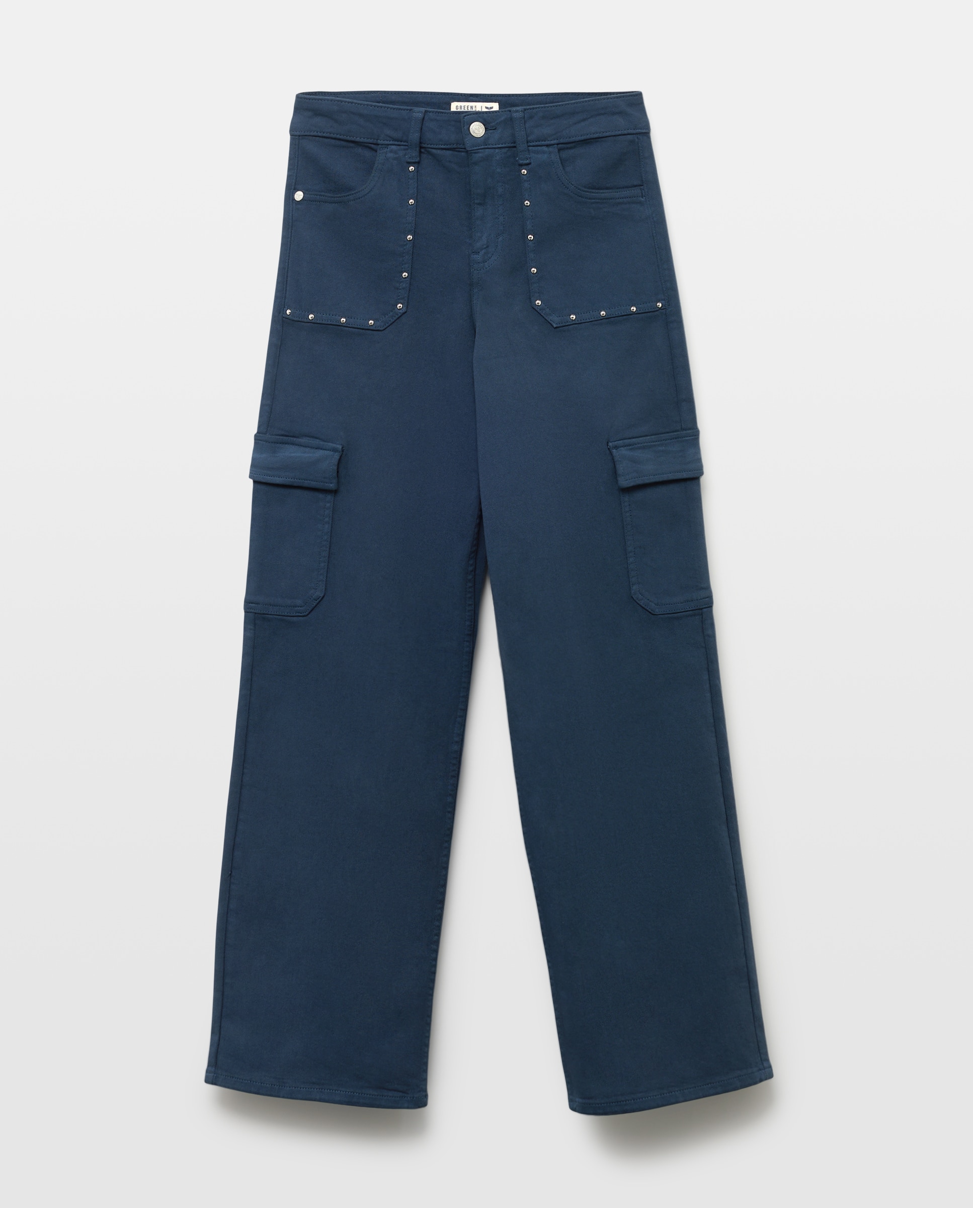 Pantalón recto liso de algodón de mujer - Green Coast - 820 Gris medio Azul marino-4