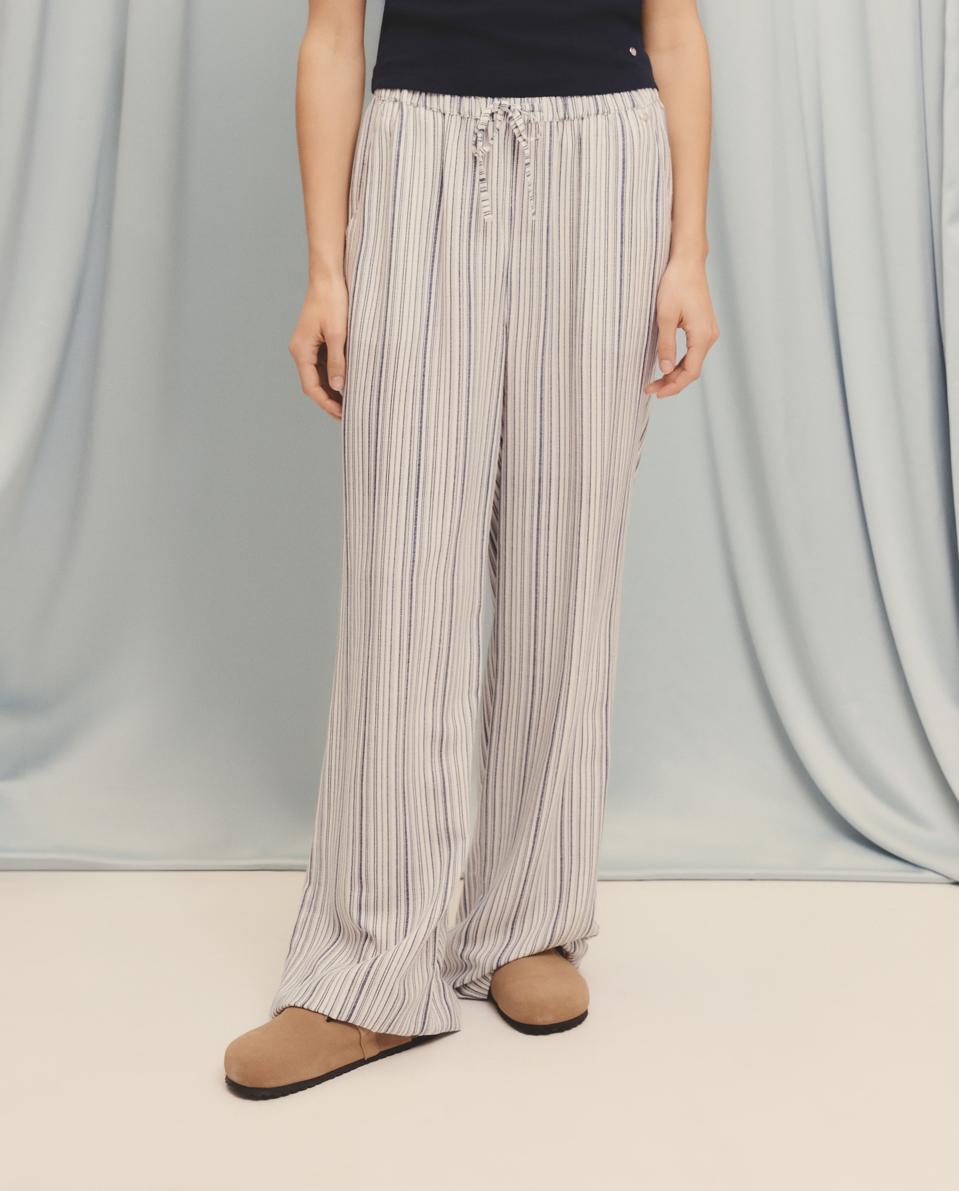 Imagen 2 de Pantalón ancho de mujer con cordón - Green Coast - 120 Crudo Azul pálido
