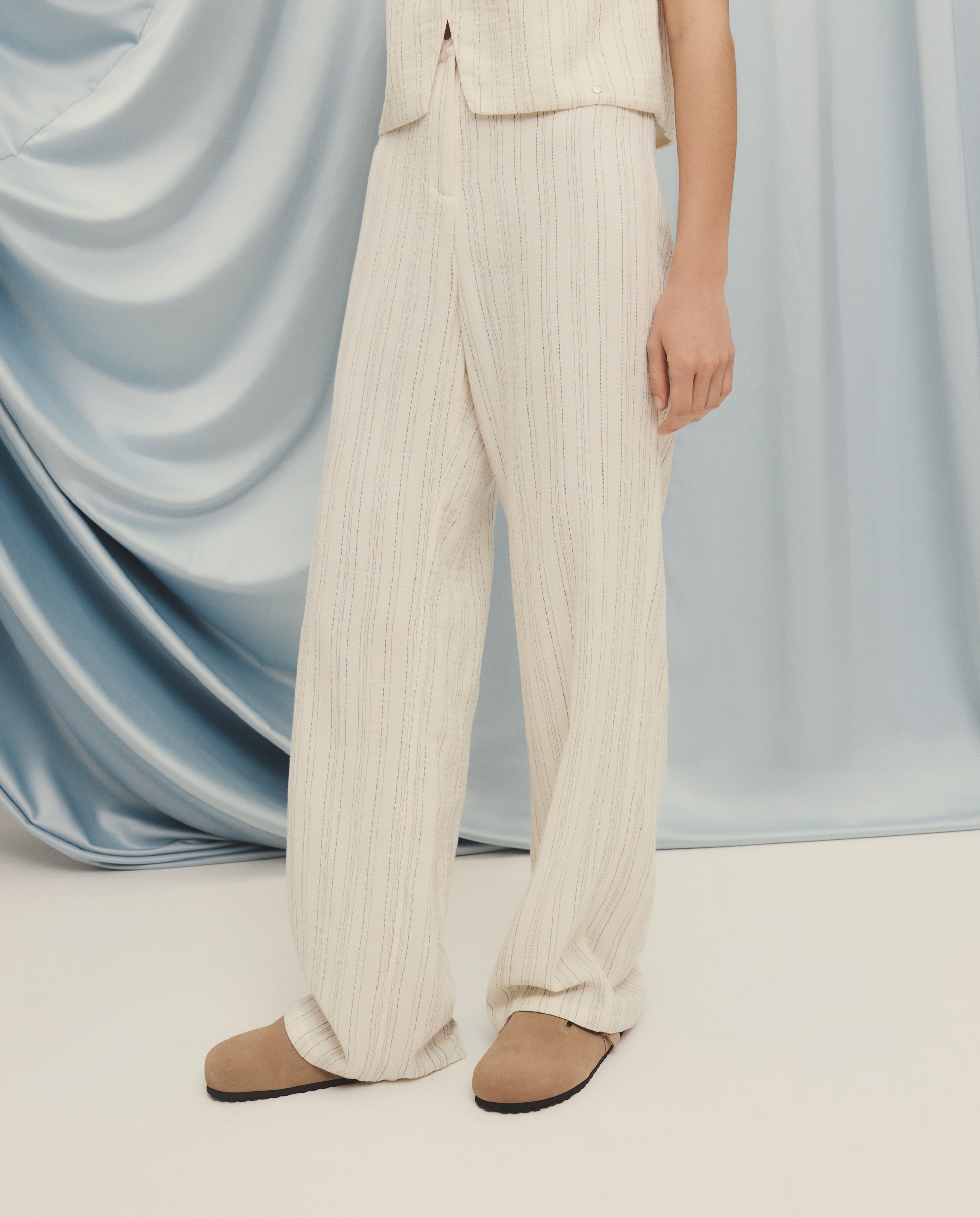 Imagen 2 de Pantalón ancho de mujer desflecado con rayas - Green Coast - 310 Amarillo claro 310 Amarillo claro