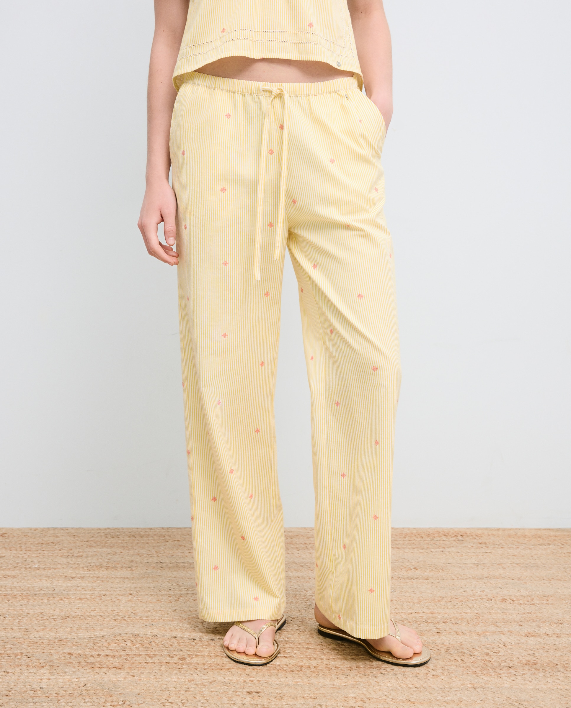 Imagen 2 de Pantalón ancho de mujer con rayas bordado - Green Coast - 310 Amarillo claro 310 Amarillo claro