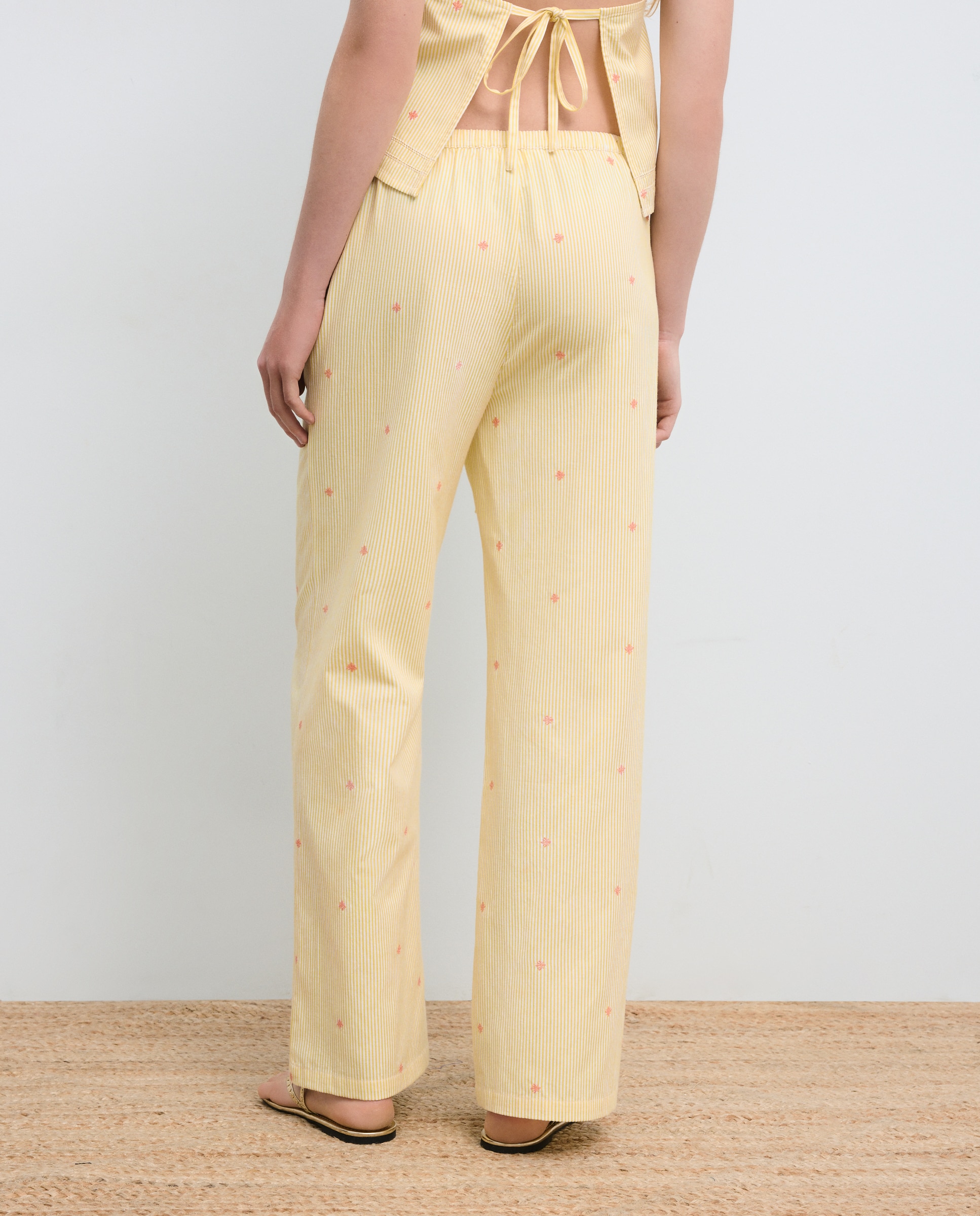 Imagen 3 de Pantalón ancho de mujer con rayas bordado - Green Coast - 310 Amarillo claro 310 Amarillo claro