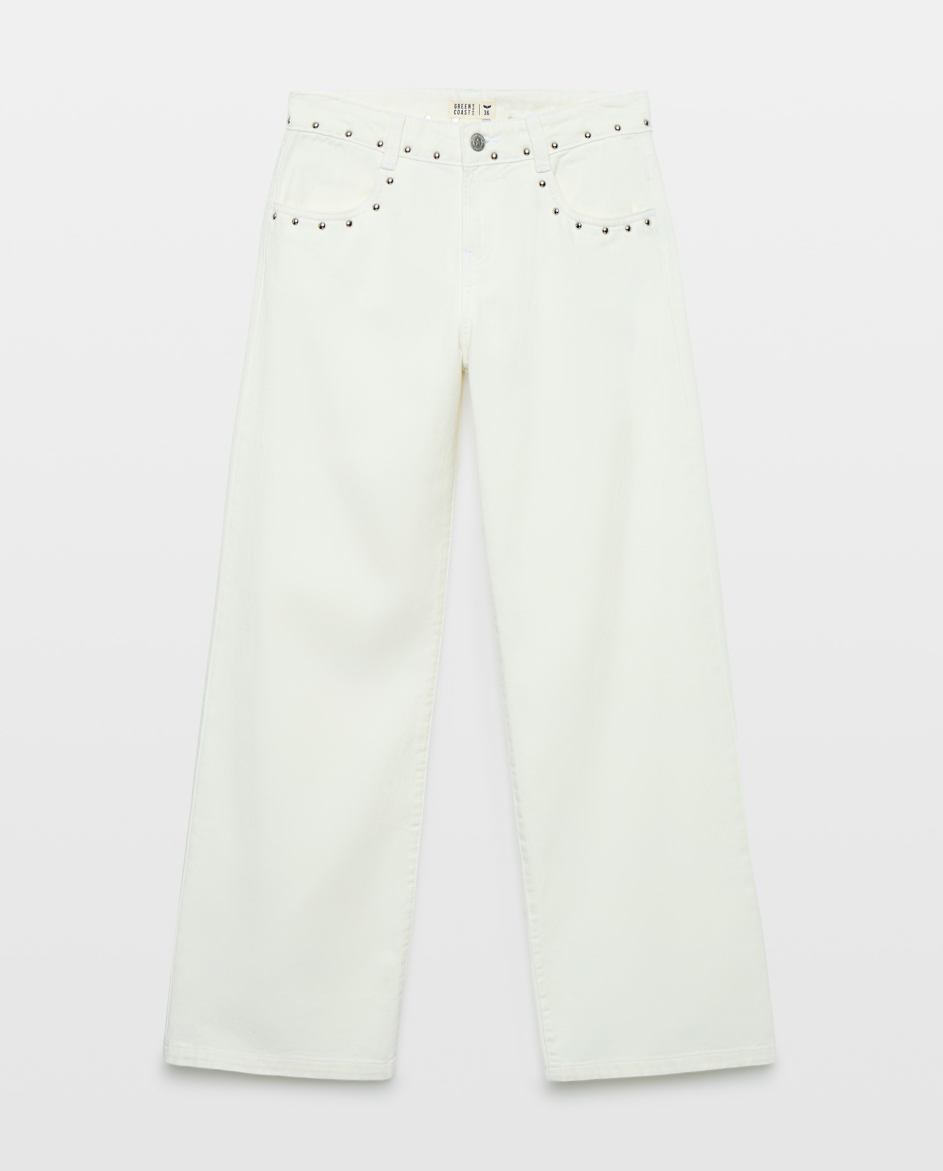 Pantalón wide leg de mujer estrella y tachas - Green Coast - 120 Crudo 120 Crudo-1