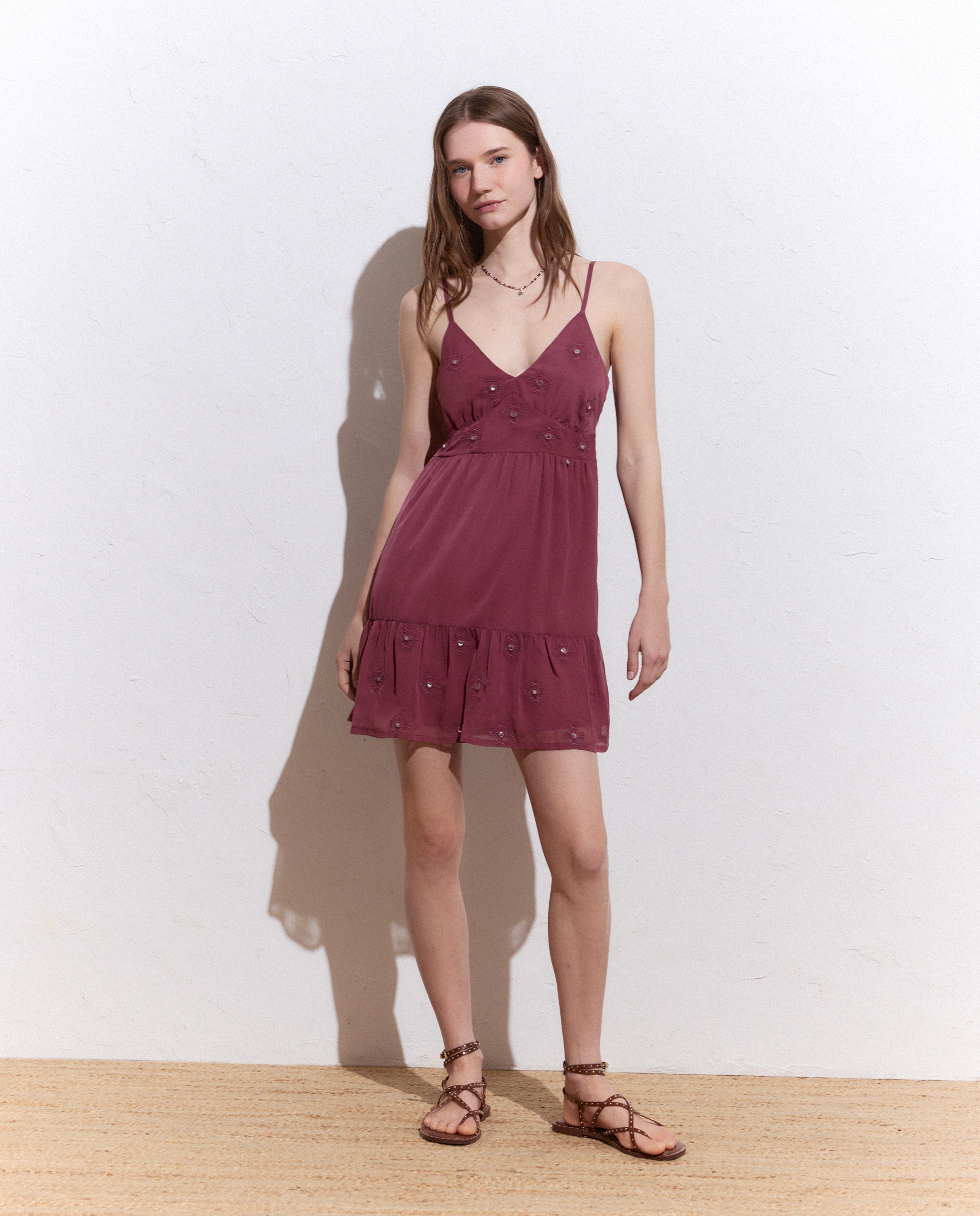 Vestido Curto com Espelhos 230 Rosa Escuro-2