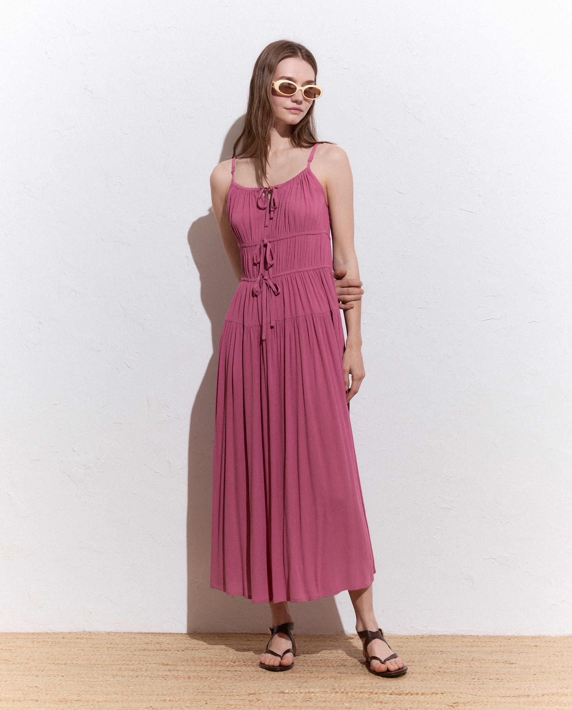 Vestido Comprido Halter com Elásticos 230 Rosa Escuro-2