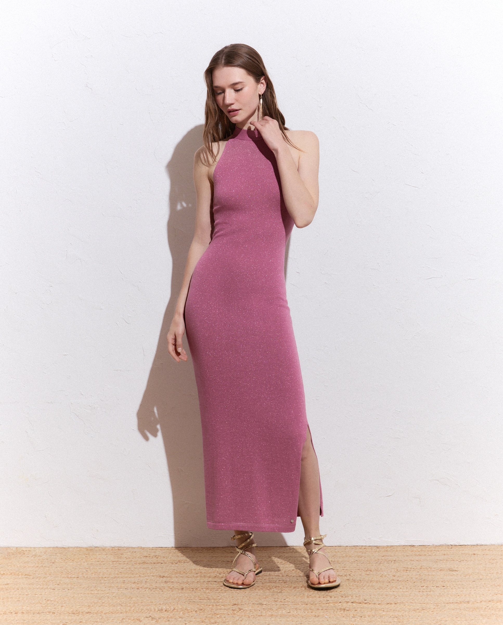 Vestido de Tricot Halter 200 Rosa-2