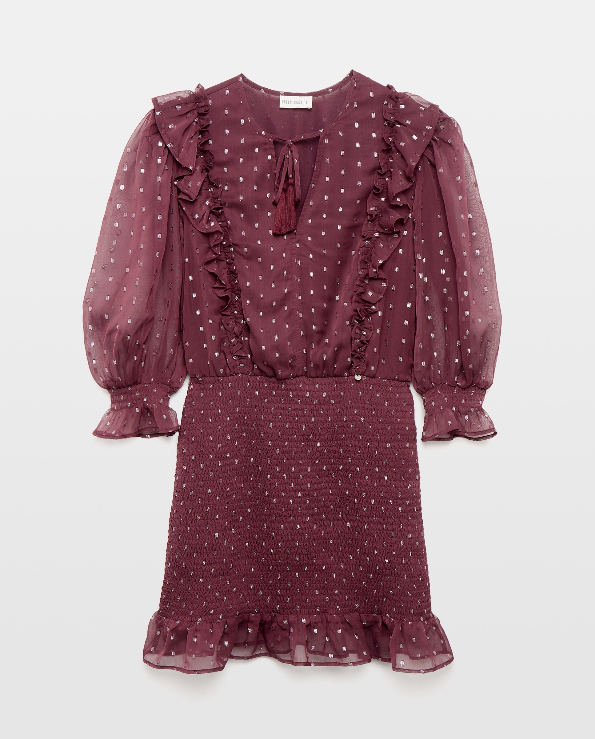Vestido Curto de Chiffon com Fio Metalizado Ameixa-4