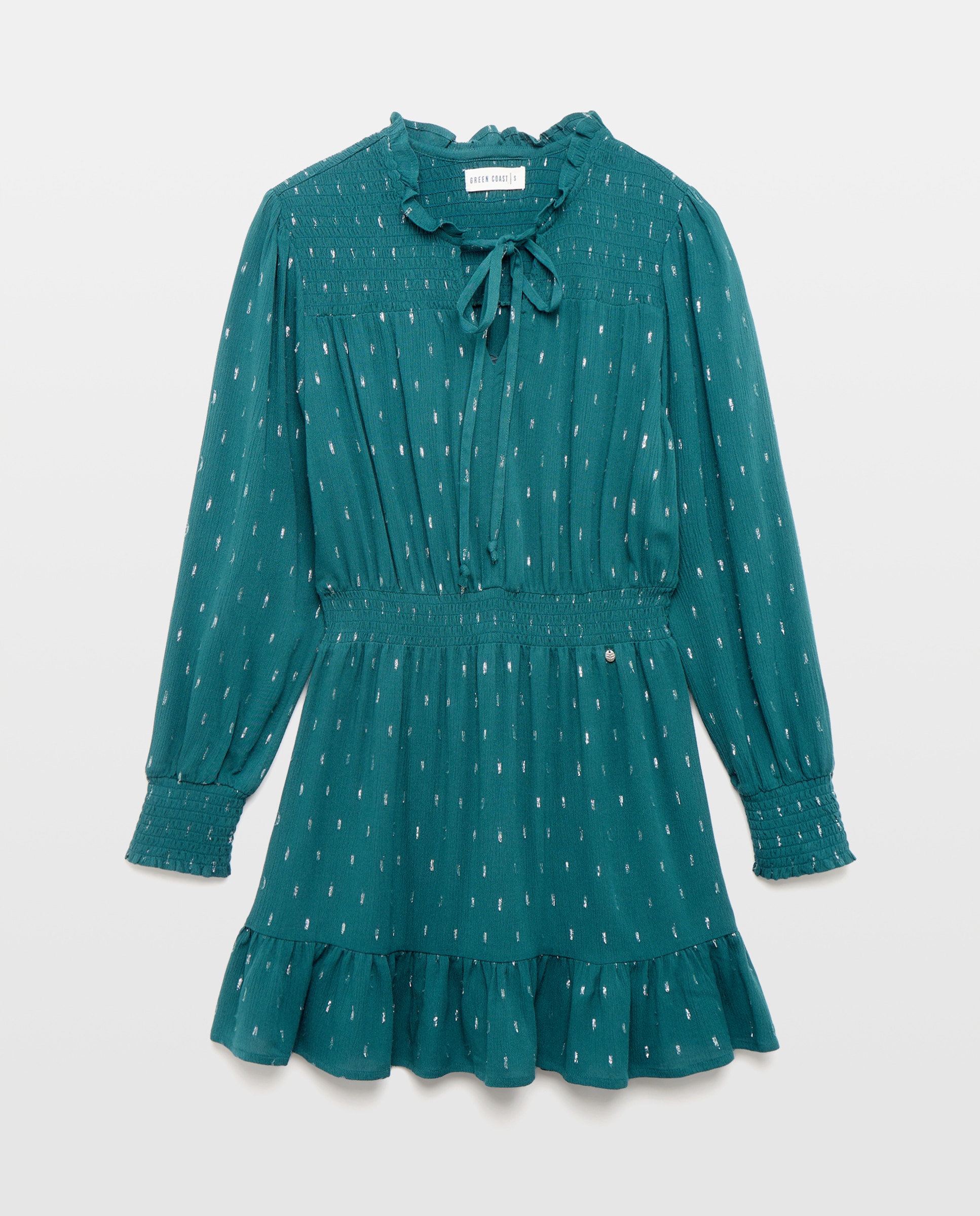Vestido Curto Liso com Fio Metalizado Verde Pato-4