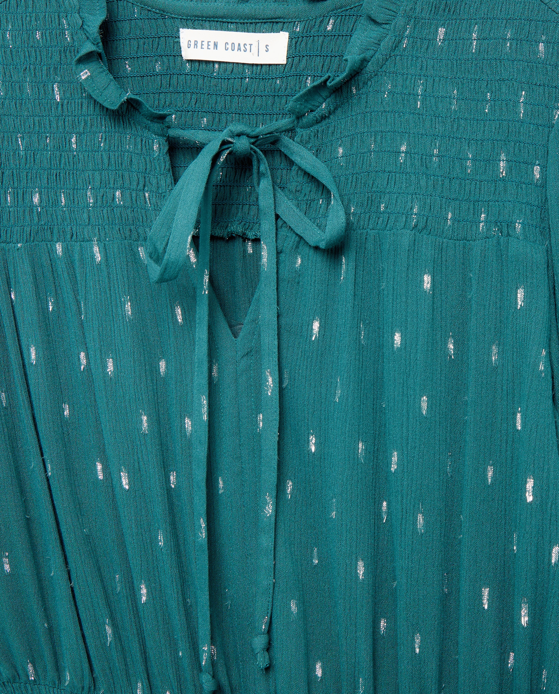 Vestido Curto Liso com Fio Metalizado Verde Pato-5