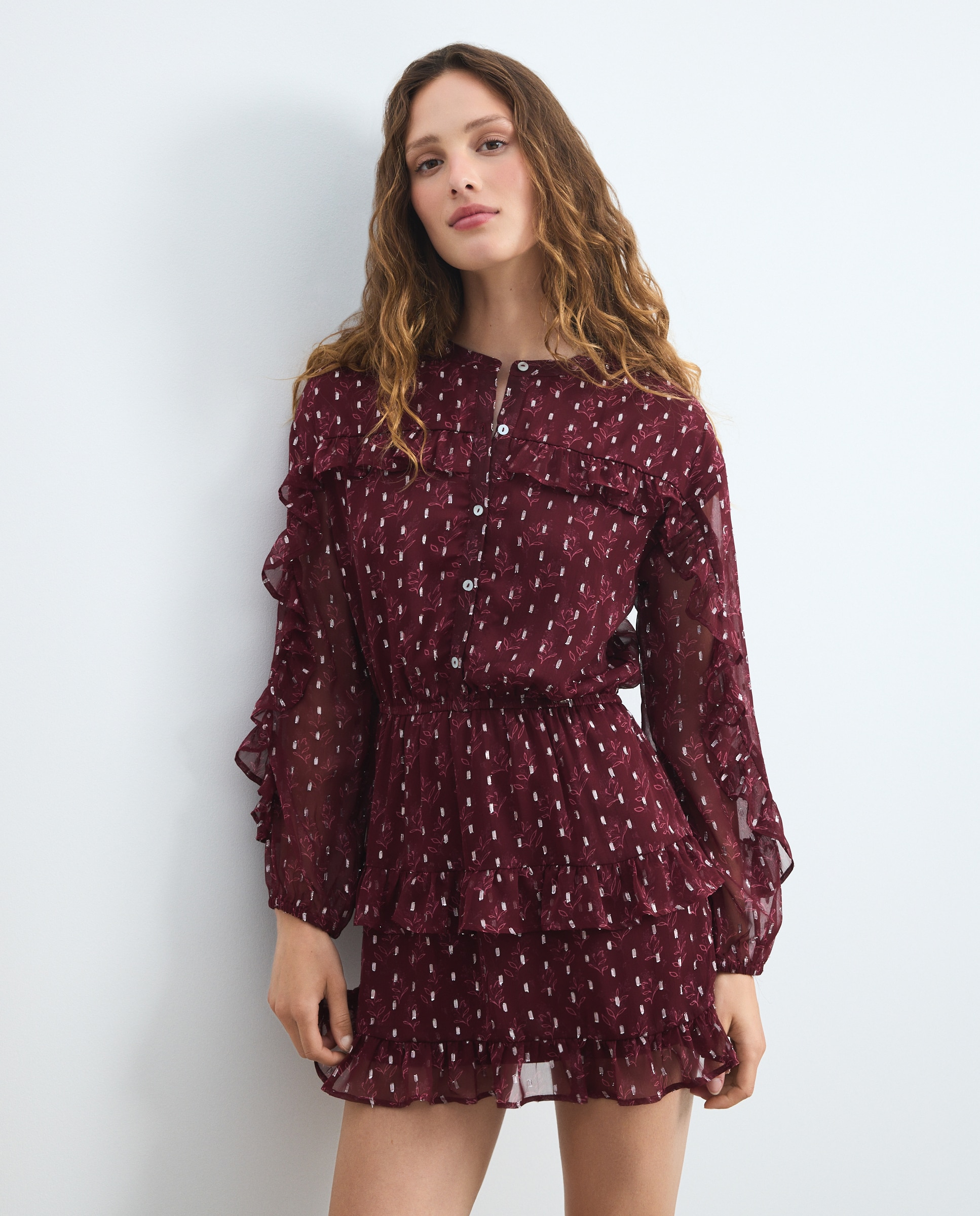 Vestido curto de manga comprida Bordeaux-2