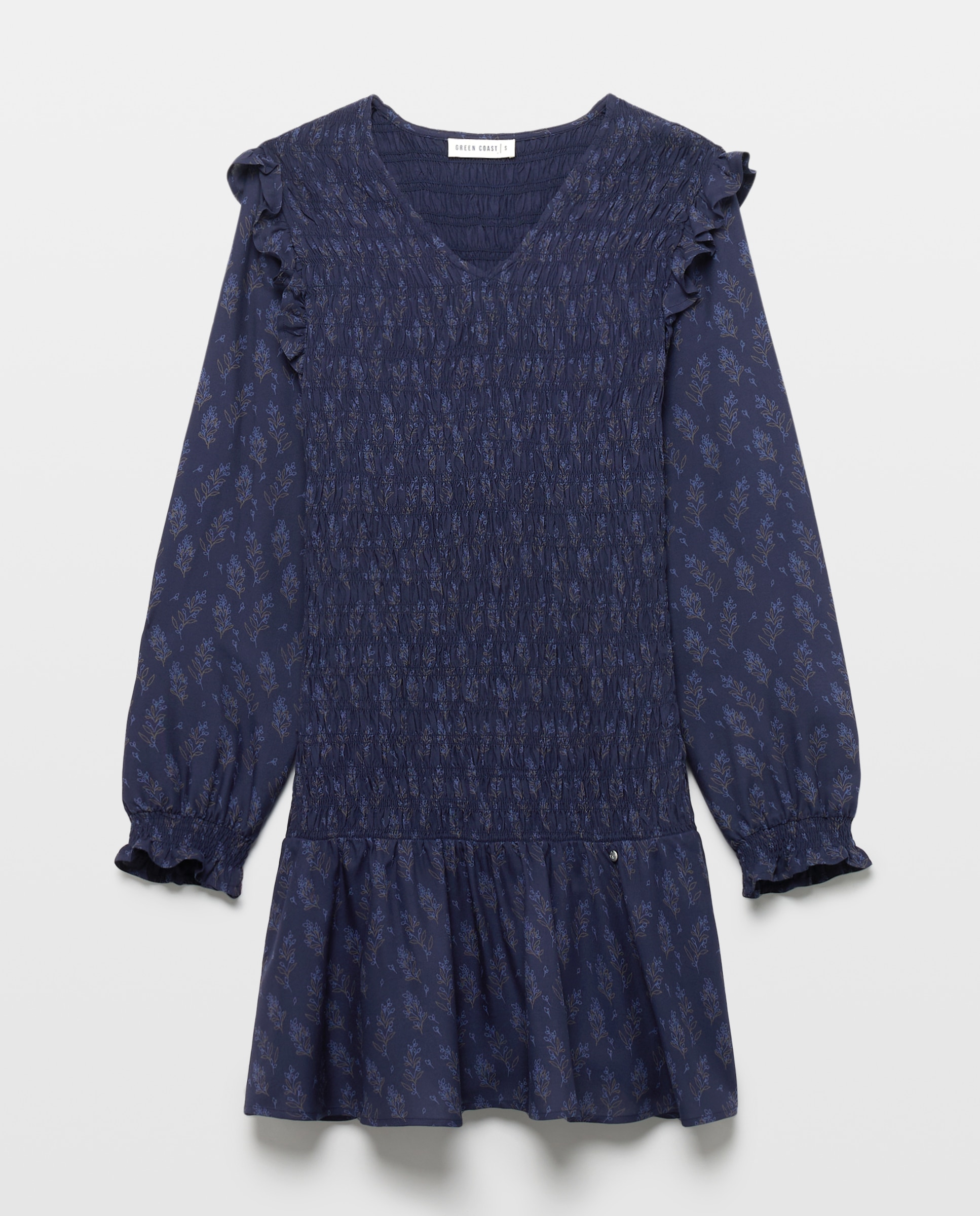 Vestido com Elásticos Estampado Azul-marinho-5