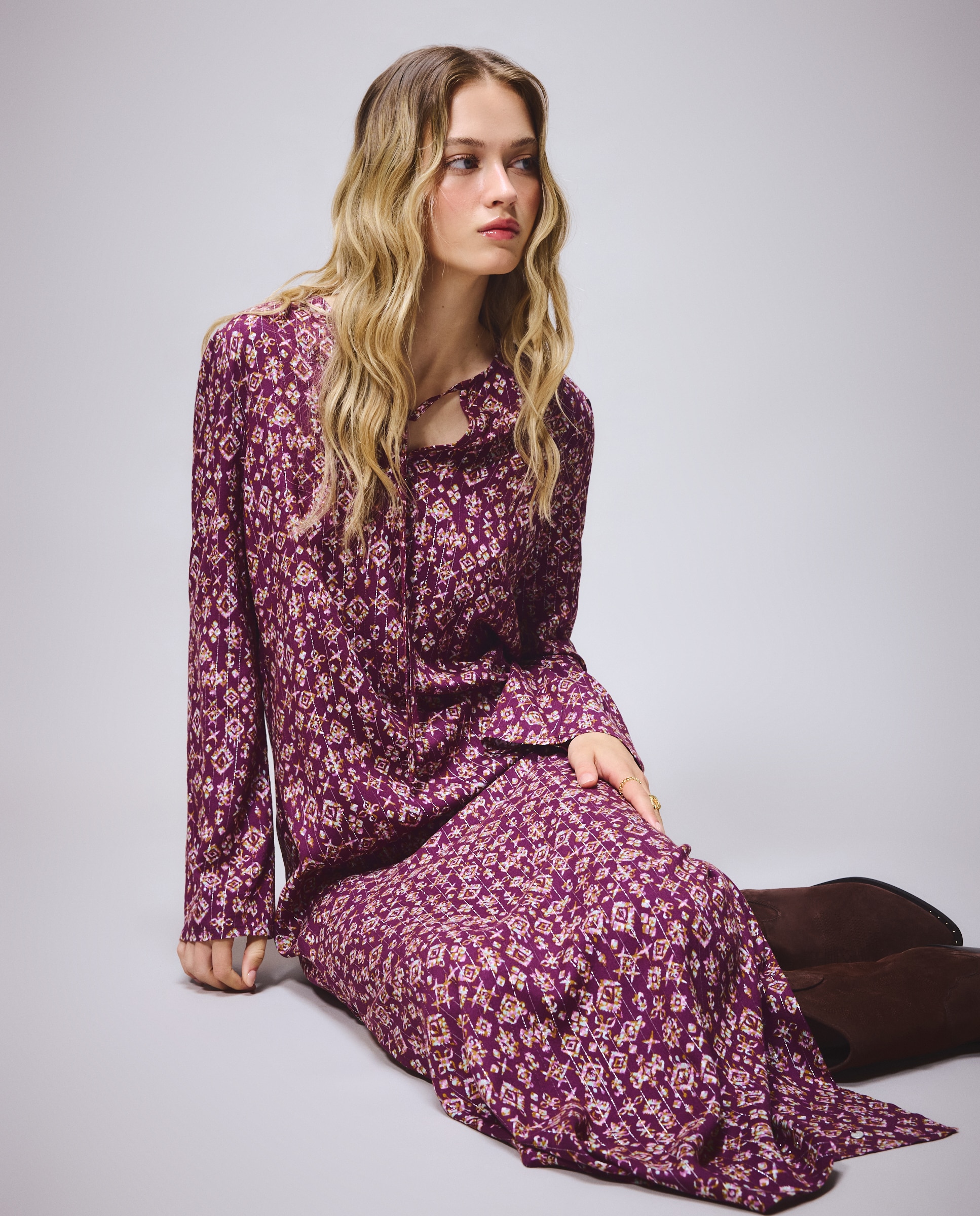 Vestido comprido estampado Bordeaux-3