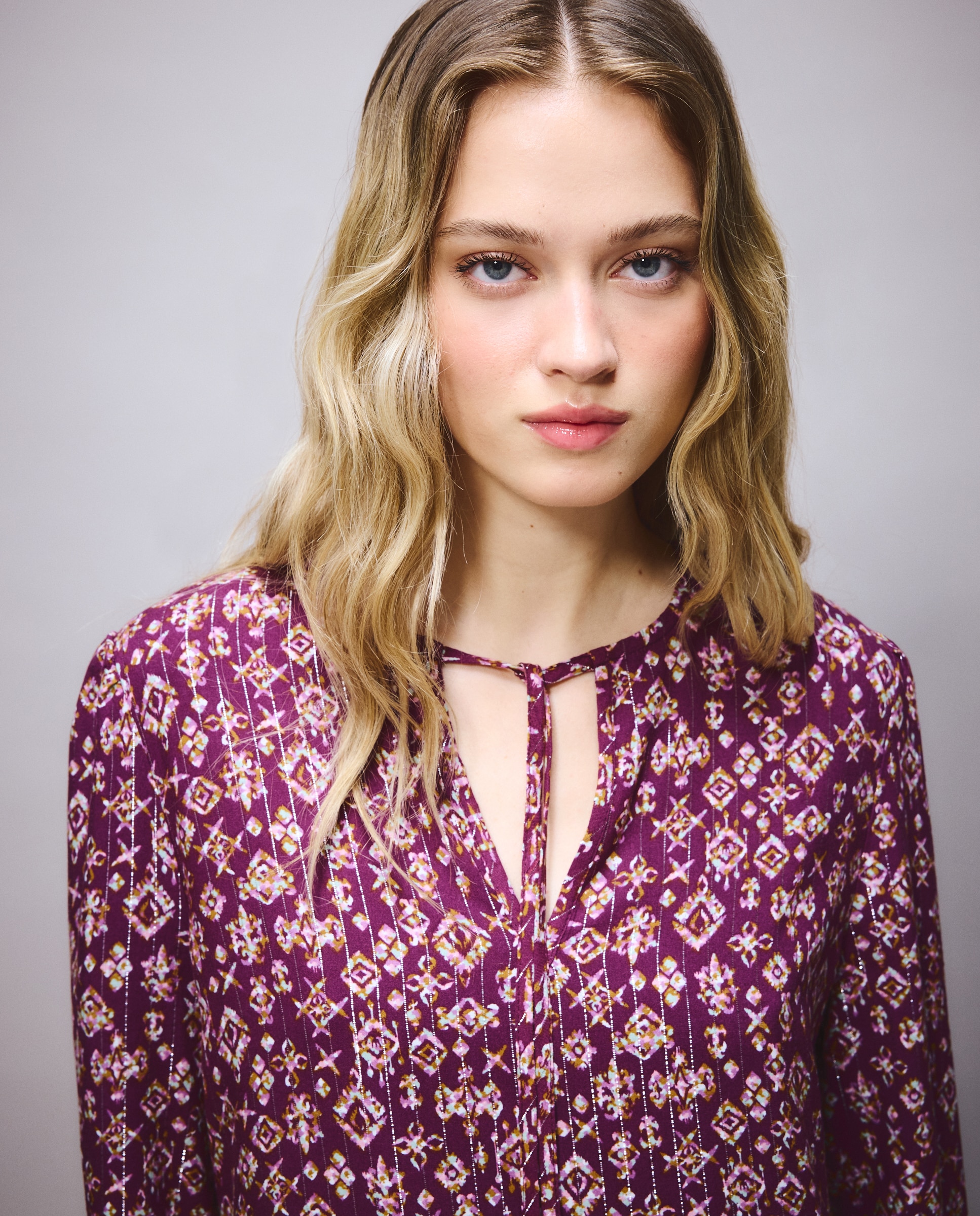 Vestido comprido estampado Bordeaux-4