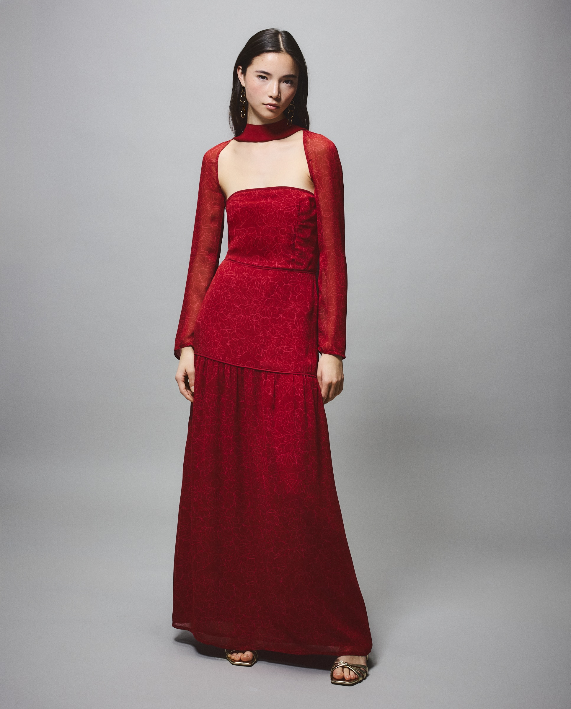 Imagem 0 de Vestido Estampado com Decote Caicai e Camadas