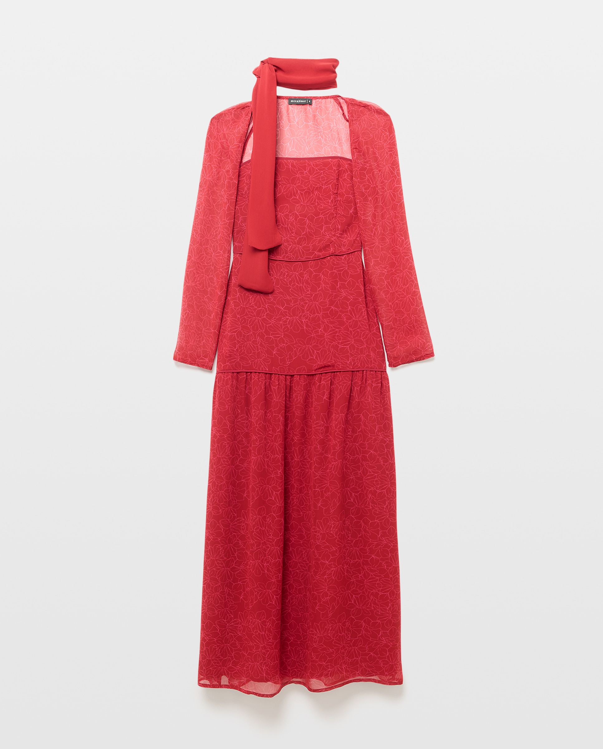Vestido Estampado com Decote Caicai e Camadas 600 Vermelho-5