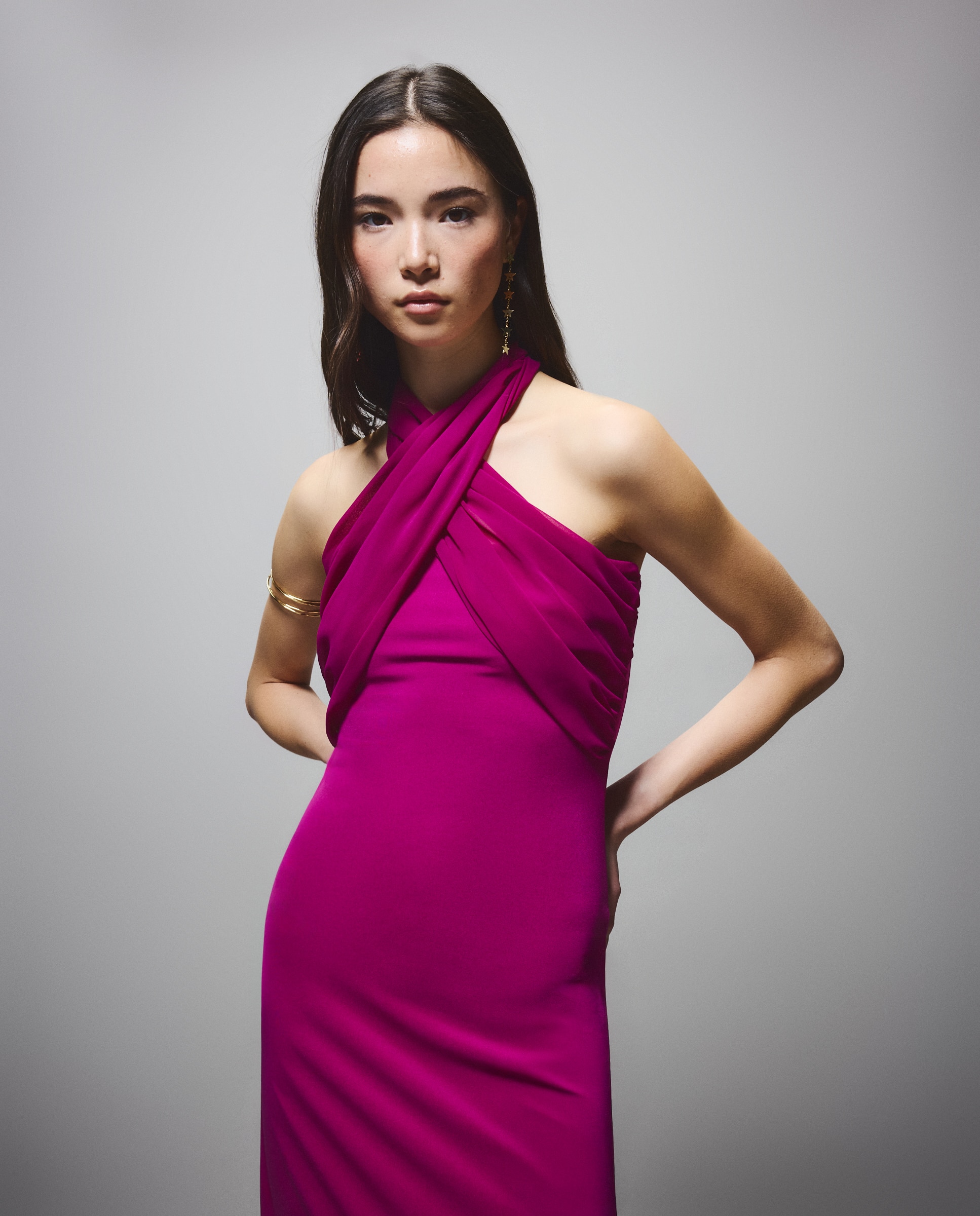 Vestido de Alças com Chiffon Rosa-2