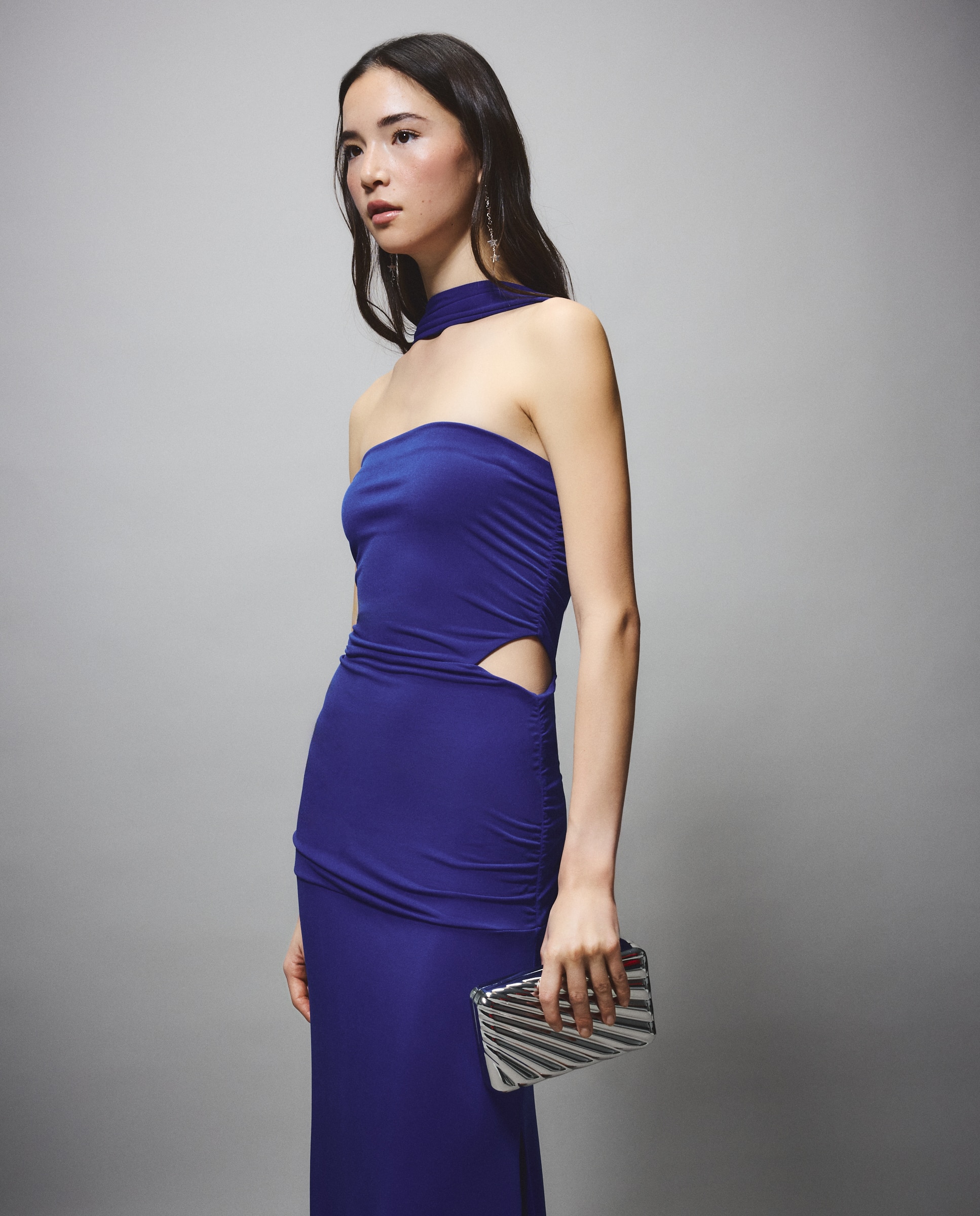 Vestido de Malha com Decote Caicai Azul-4