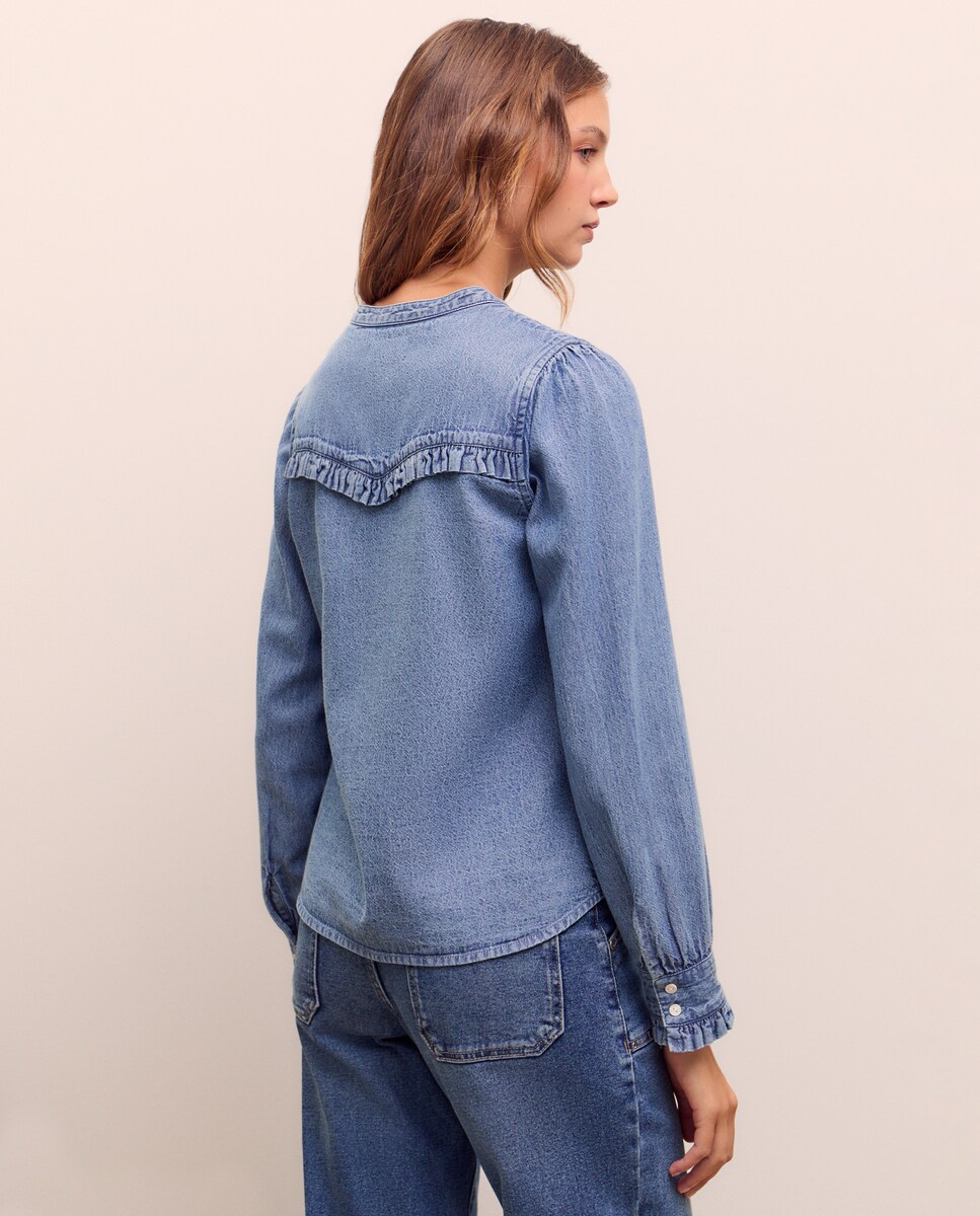 Camisa de Ganga com Manga Comprida Índigo-3