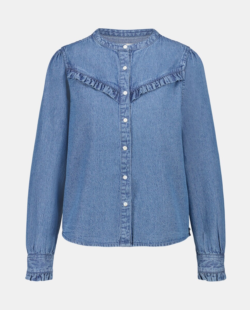 Camisa de Ganga com Manga Comprida Índigo-4