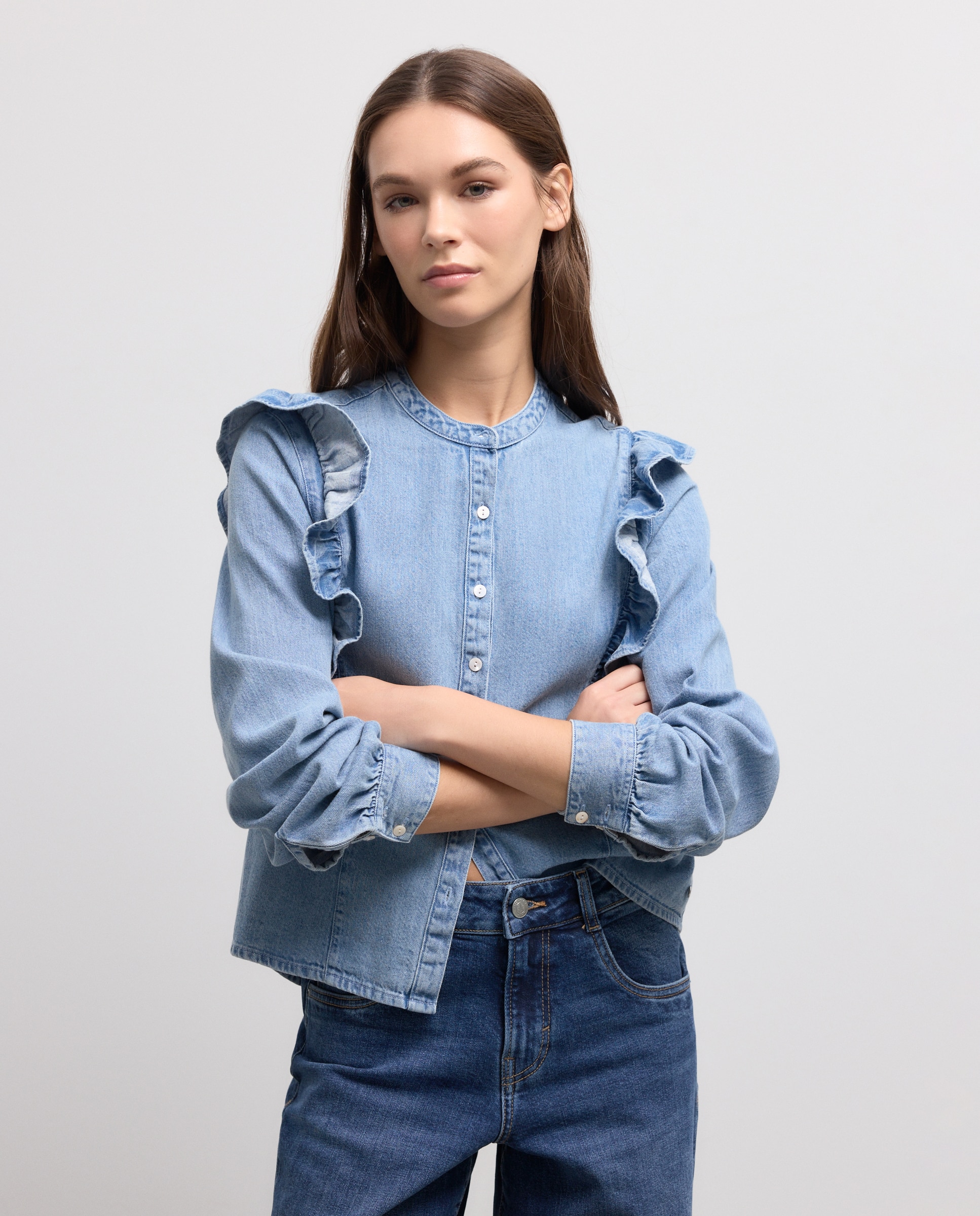 Camisa de Ganga Lisa Azul-índigo-1