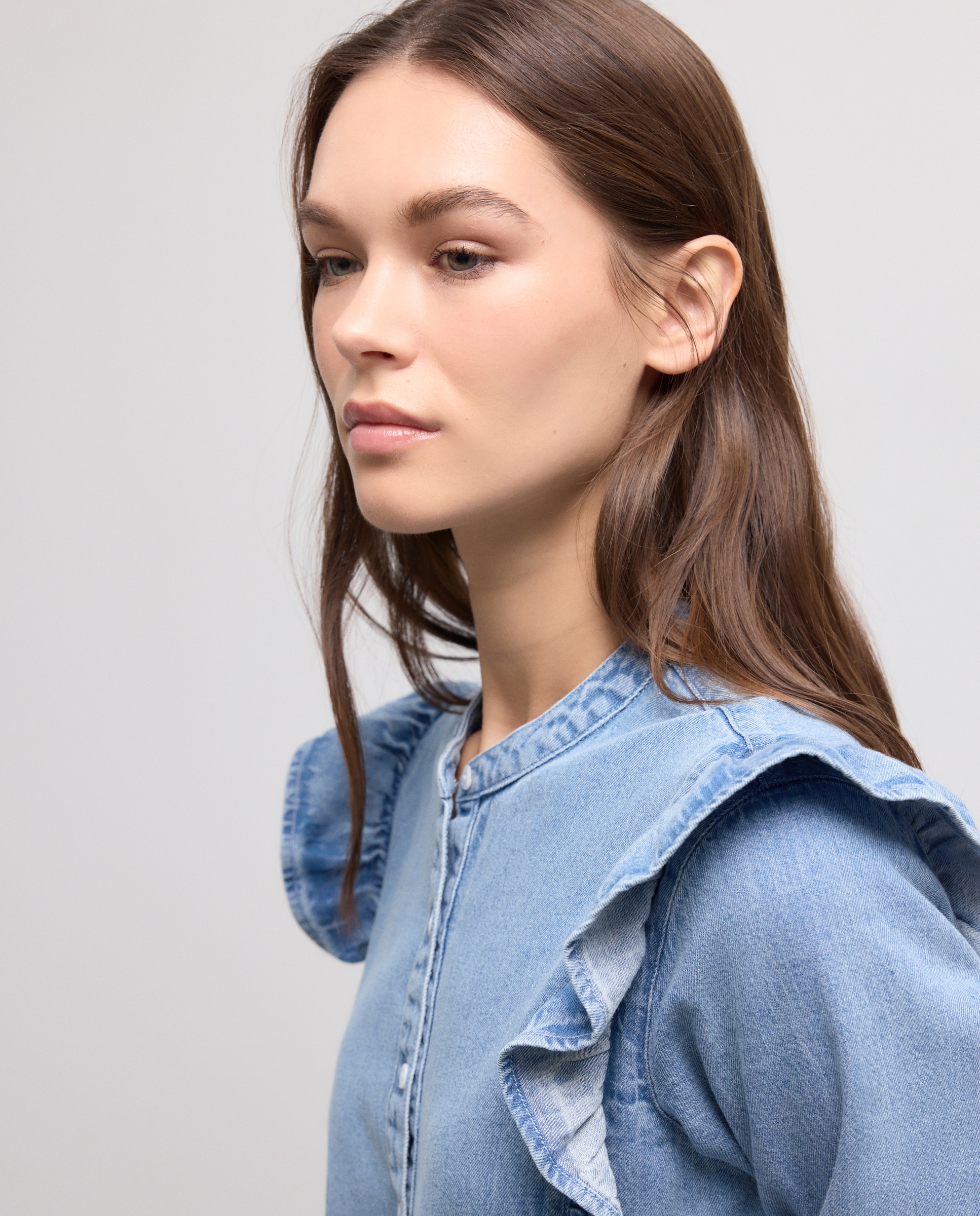 Camisa de Ganga Lisa Azul-índigo-2