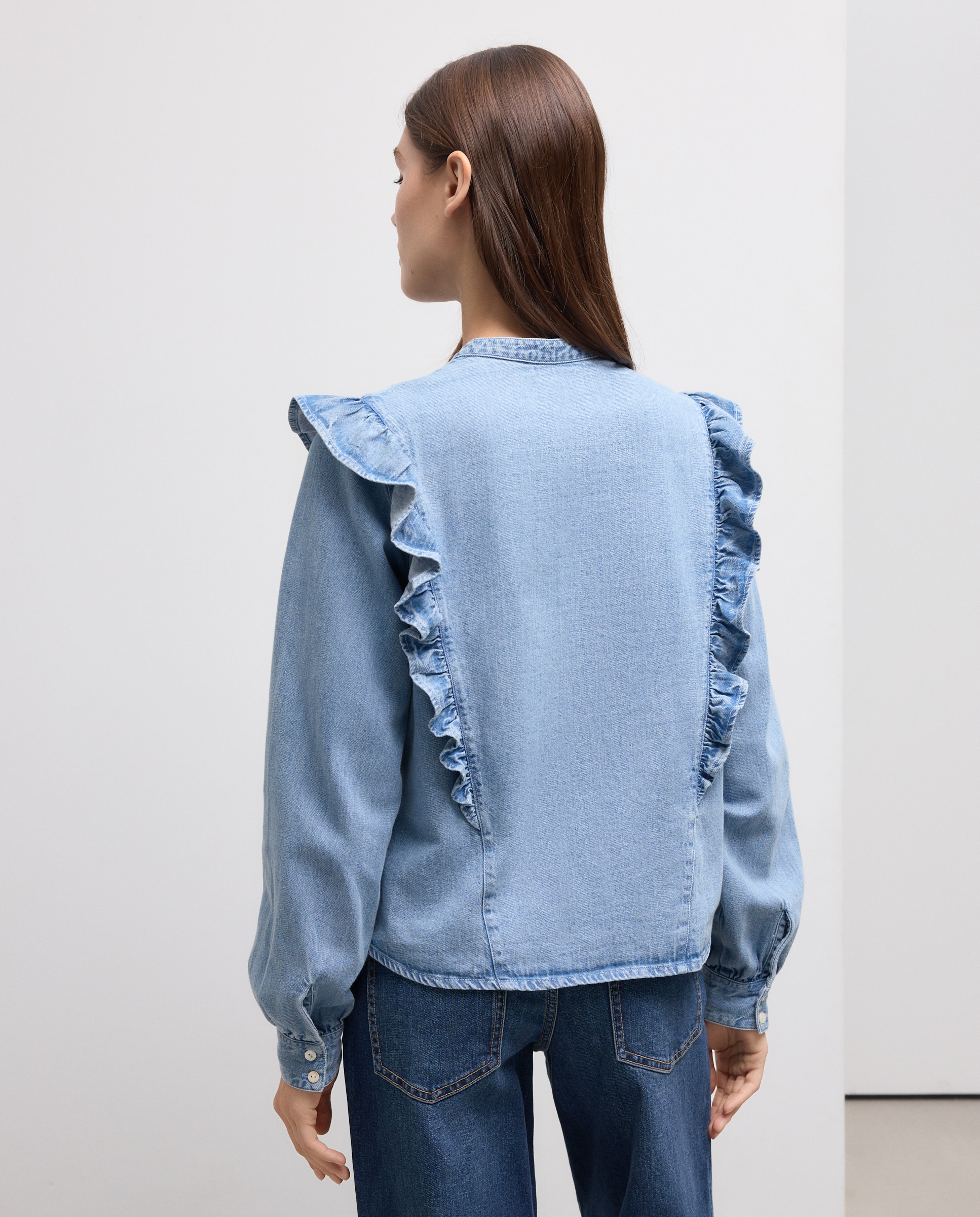 Camisa de Ganga Lisa Azul-índigo-4