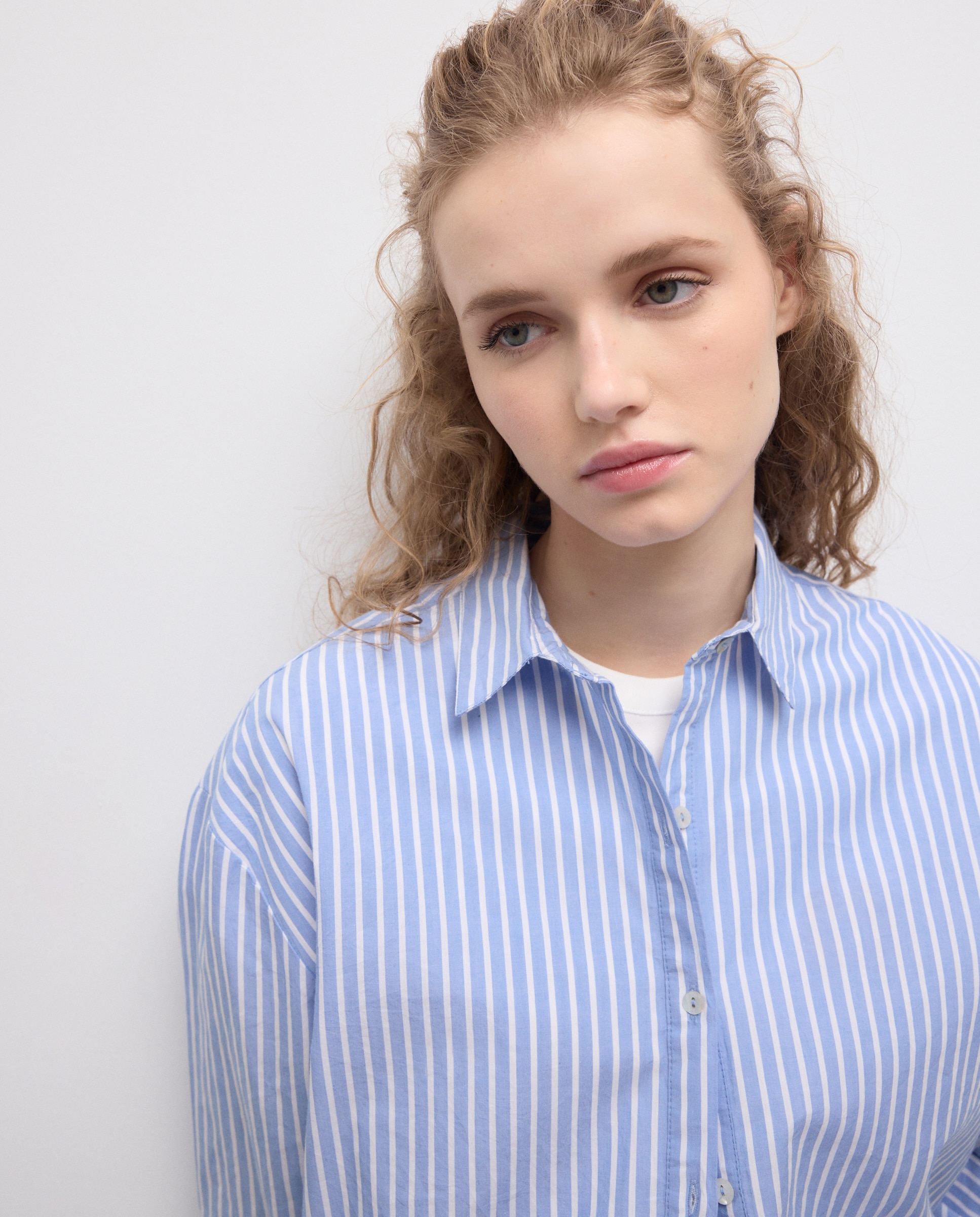 Camisa às Riscas com Manga Comprida Azul-2