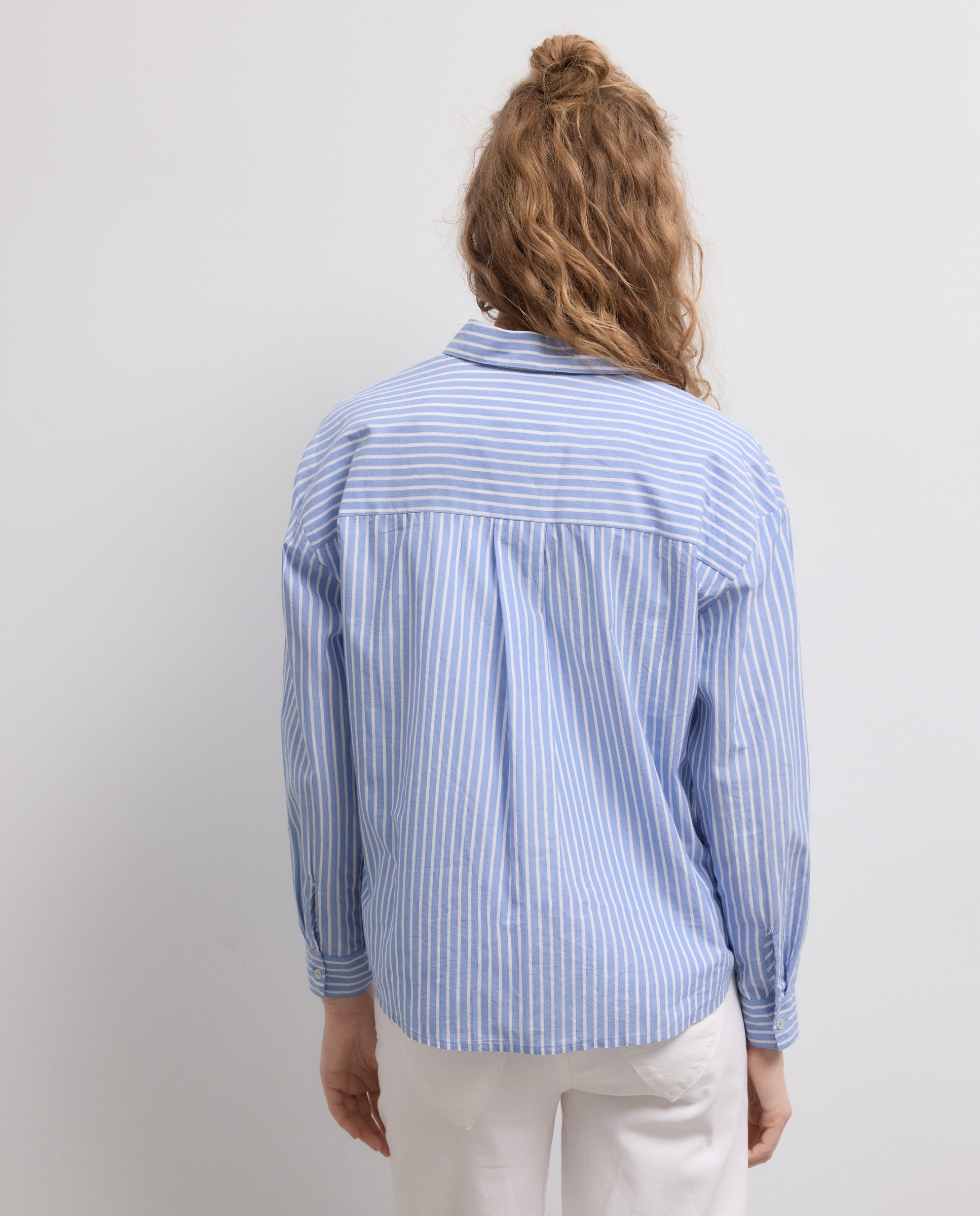 Camisa às Riscas com Manga Comprida Azul-3