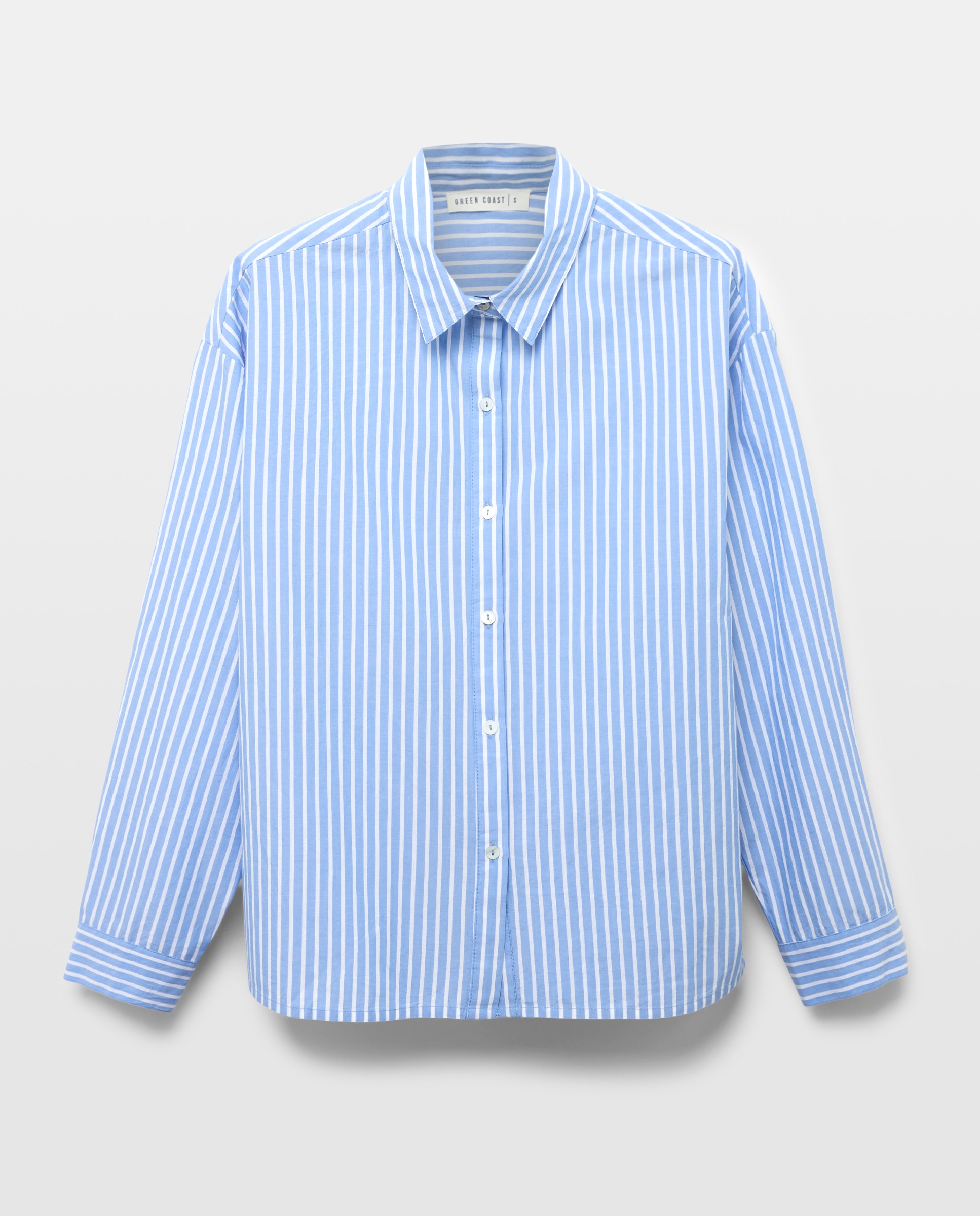 Camisa às Riscas com Manga Comprida Azul-5