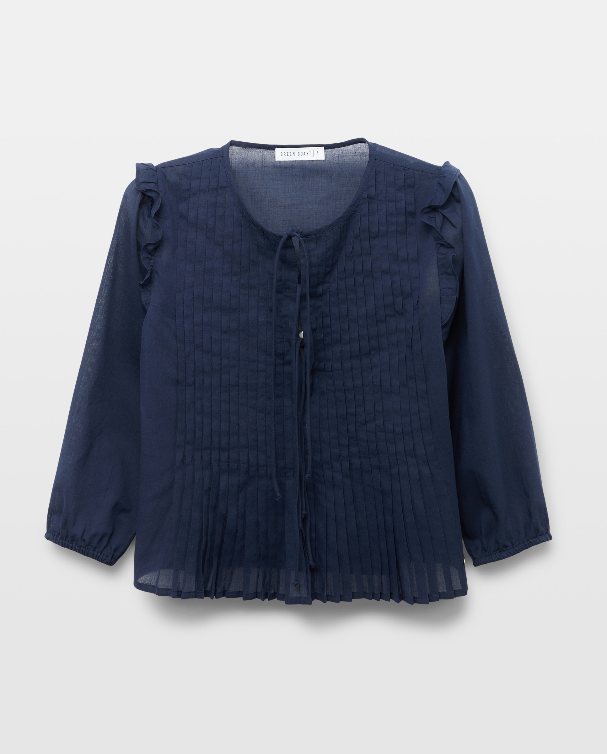 Blusa de Pregas com Laços e Manga Comprida Azul-marinho-5