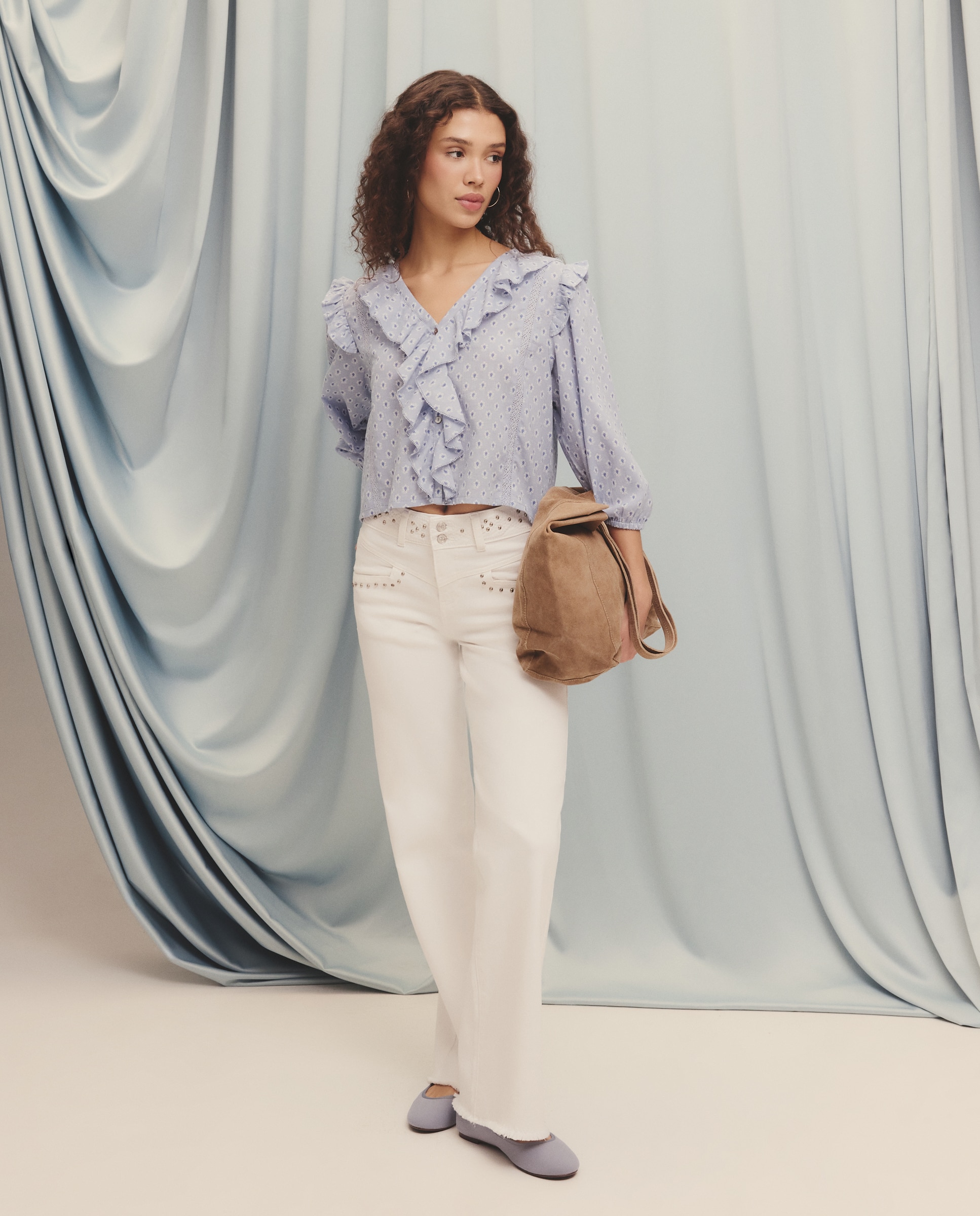 Blusa com Folhos e Elásticos 410 Azul Claro-2