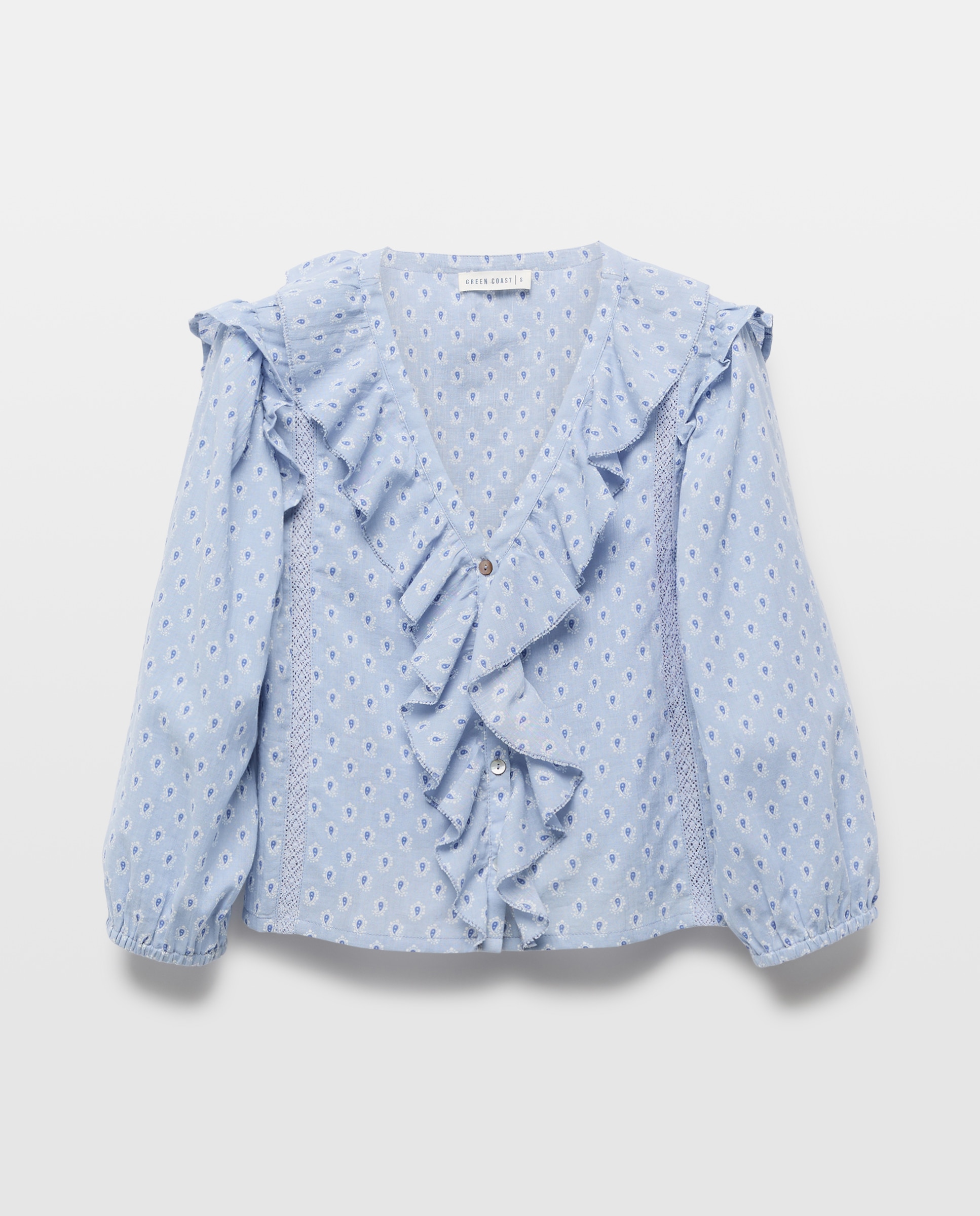 Blusa com Folhos e Elásticos 410 Azul Claro-4