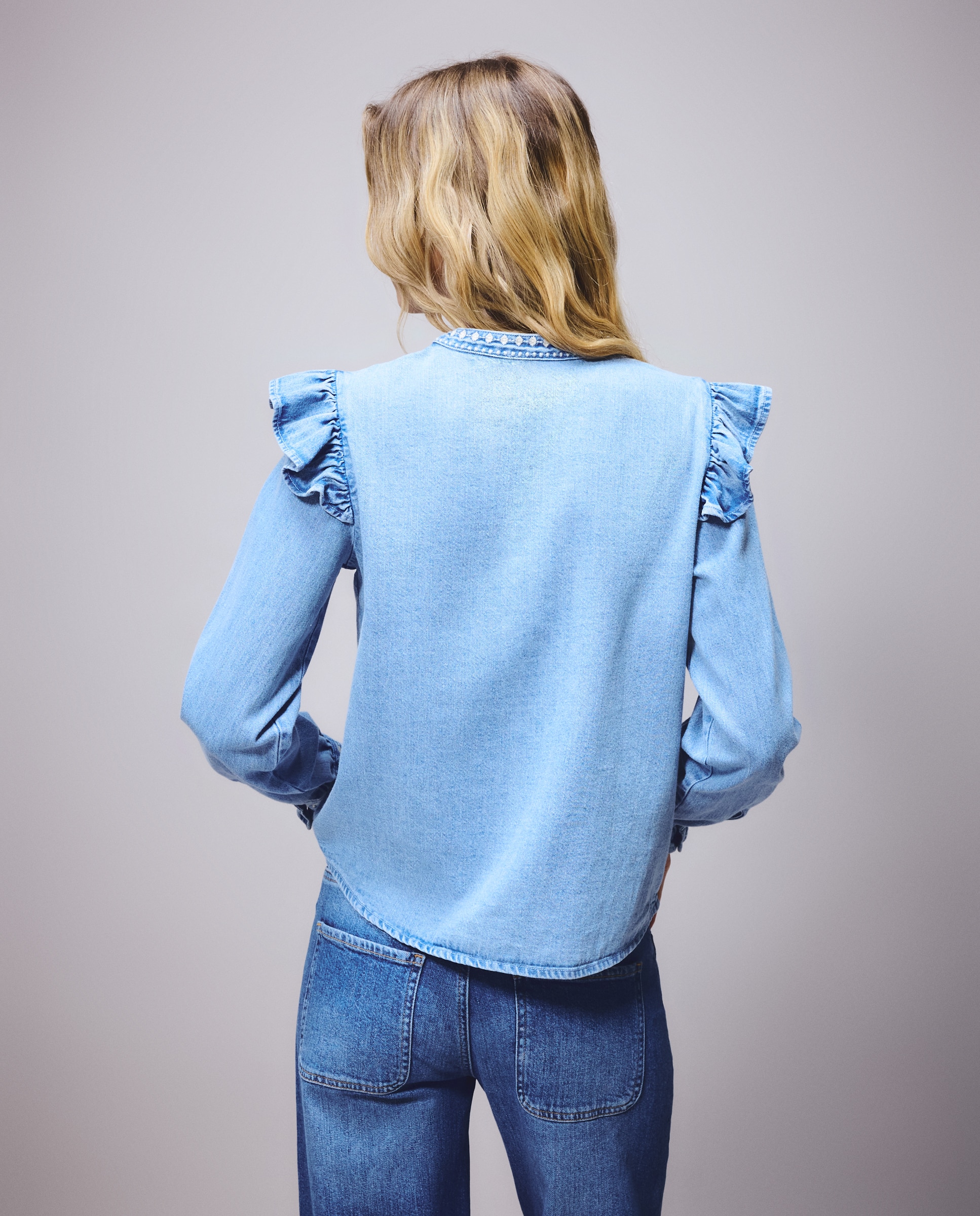 Camisa de Ganga Azul pálido-3