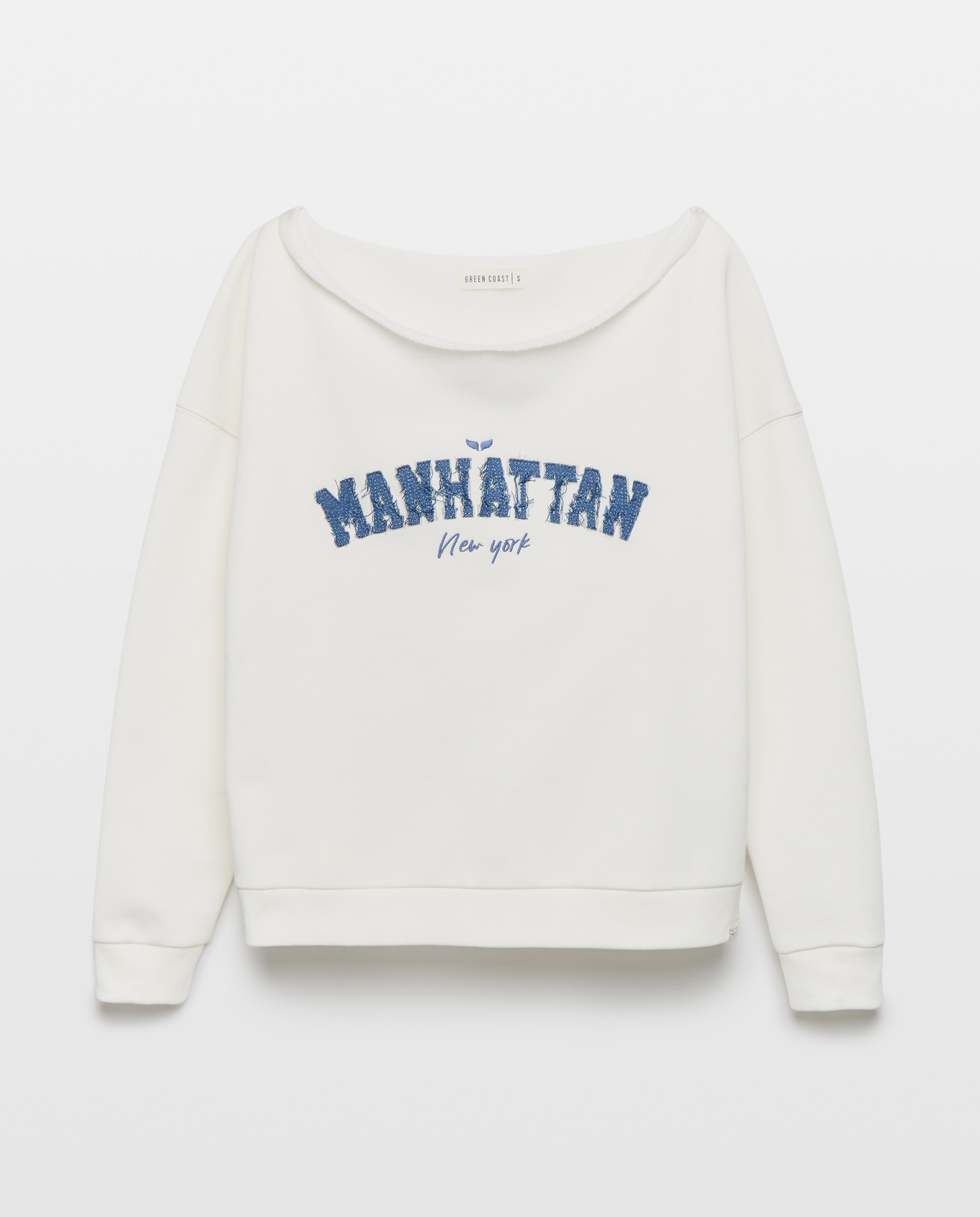 Sweatshirt com Decote à Barco Branco-5
