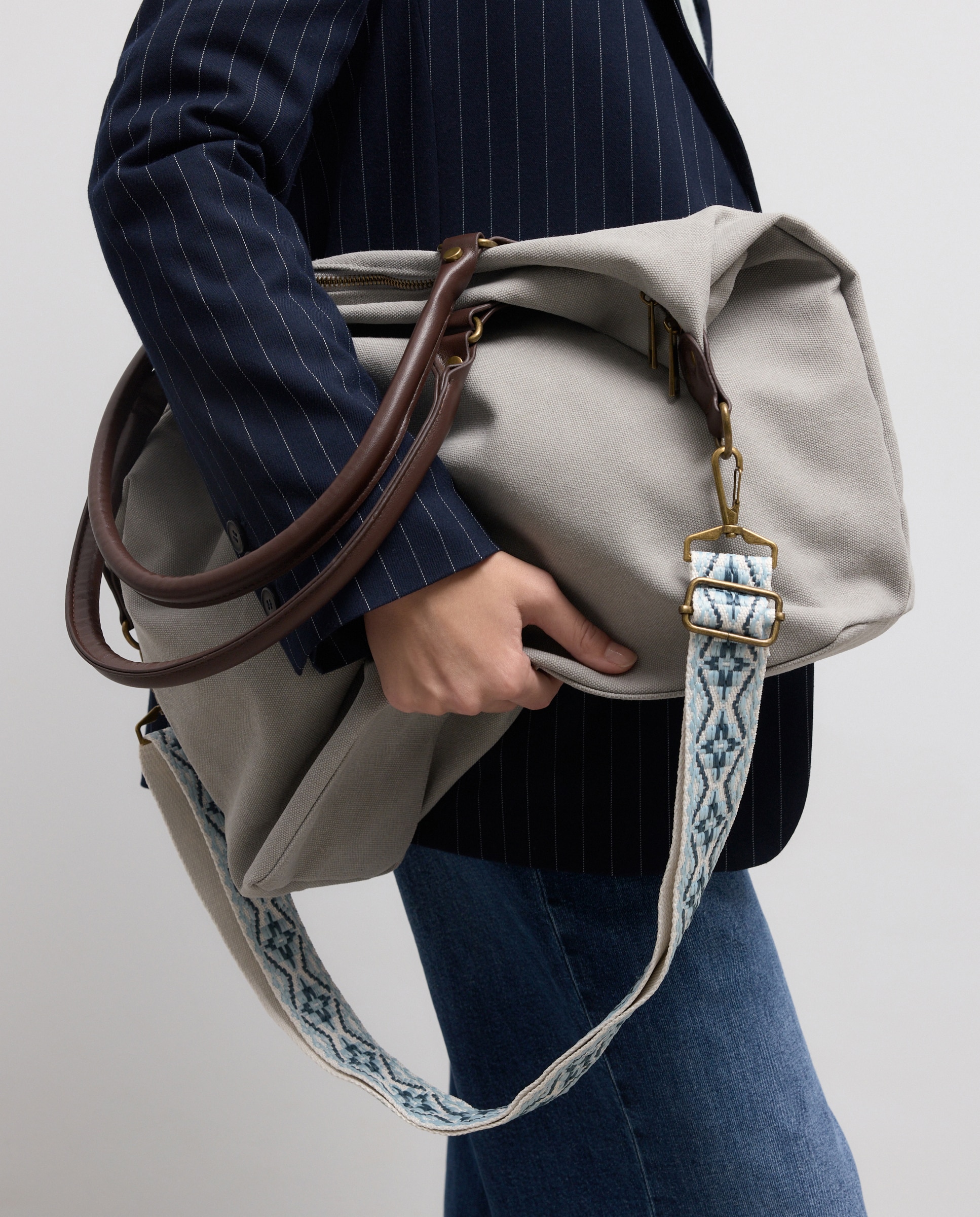Mala Shopper de Algodão Cinzento-claro-6