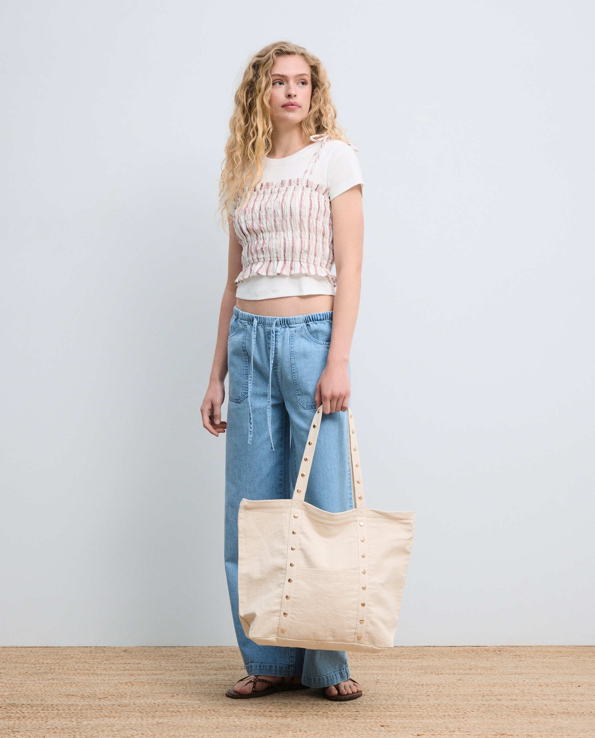 Mala Shopper de Algodão com Tachas 120 Cru-5