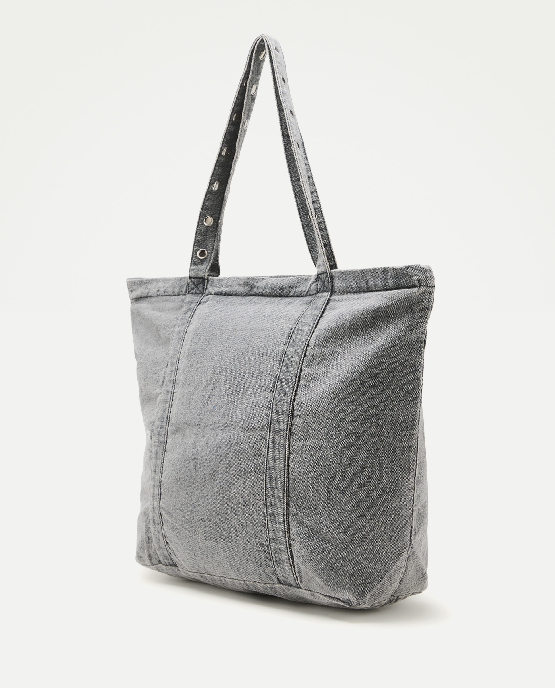 Mala Shopper de Algodão com Tachas 820 Cinzento Médio-2