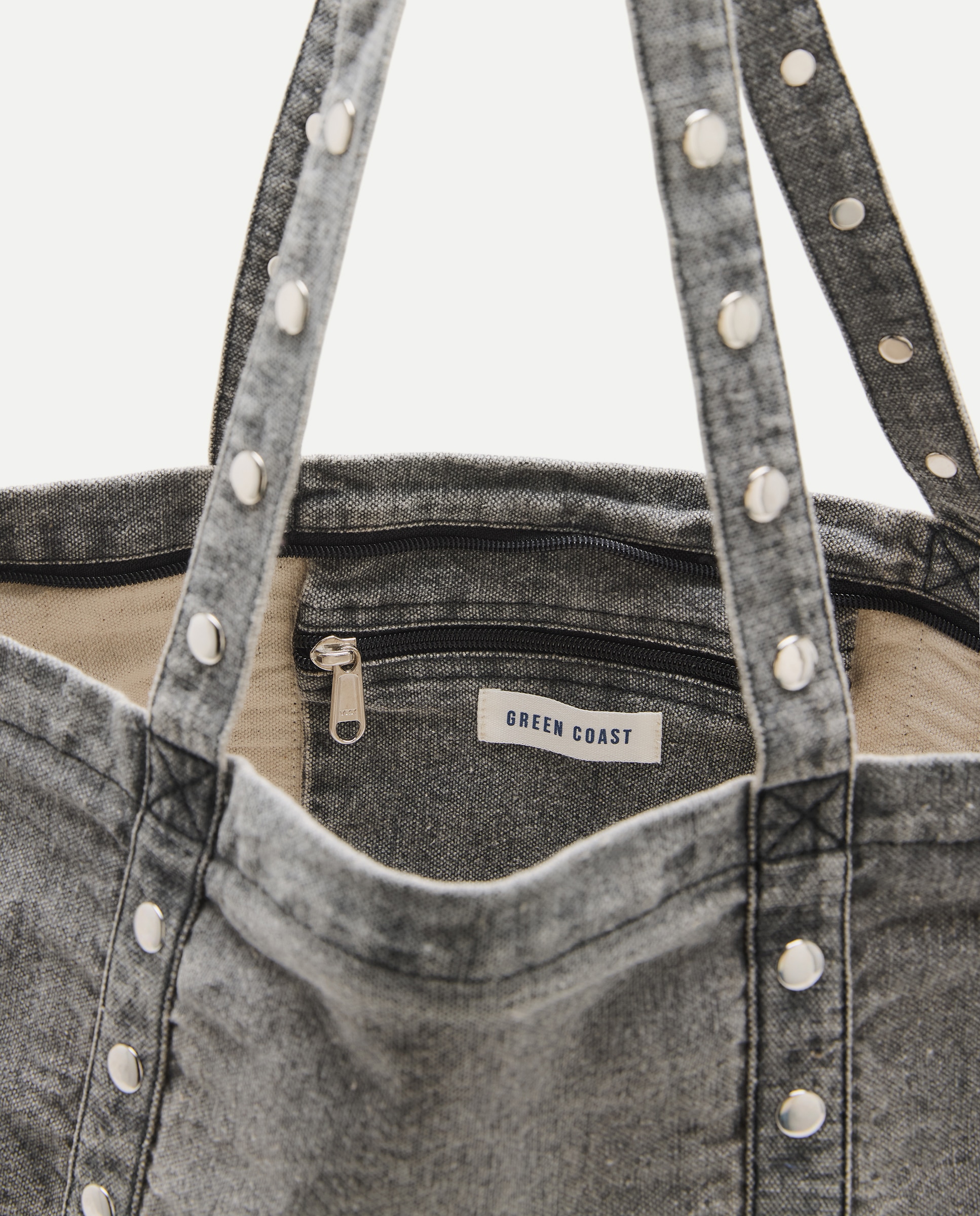 Mala Shopper de Algodão com Tachas 820 Cinzento Médio-3