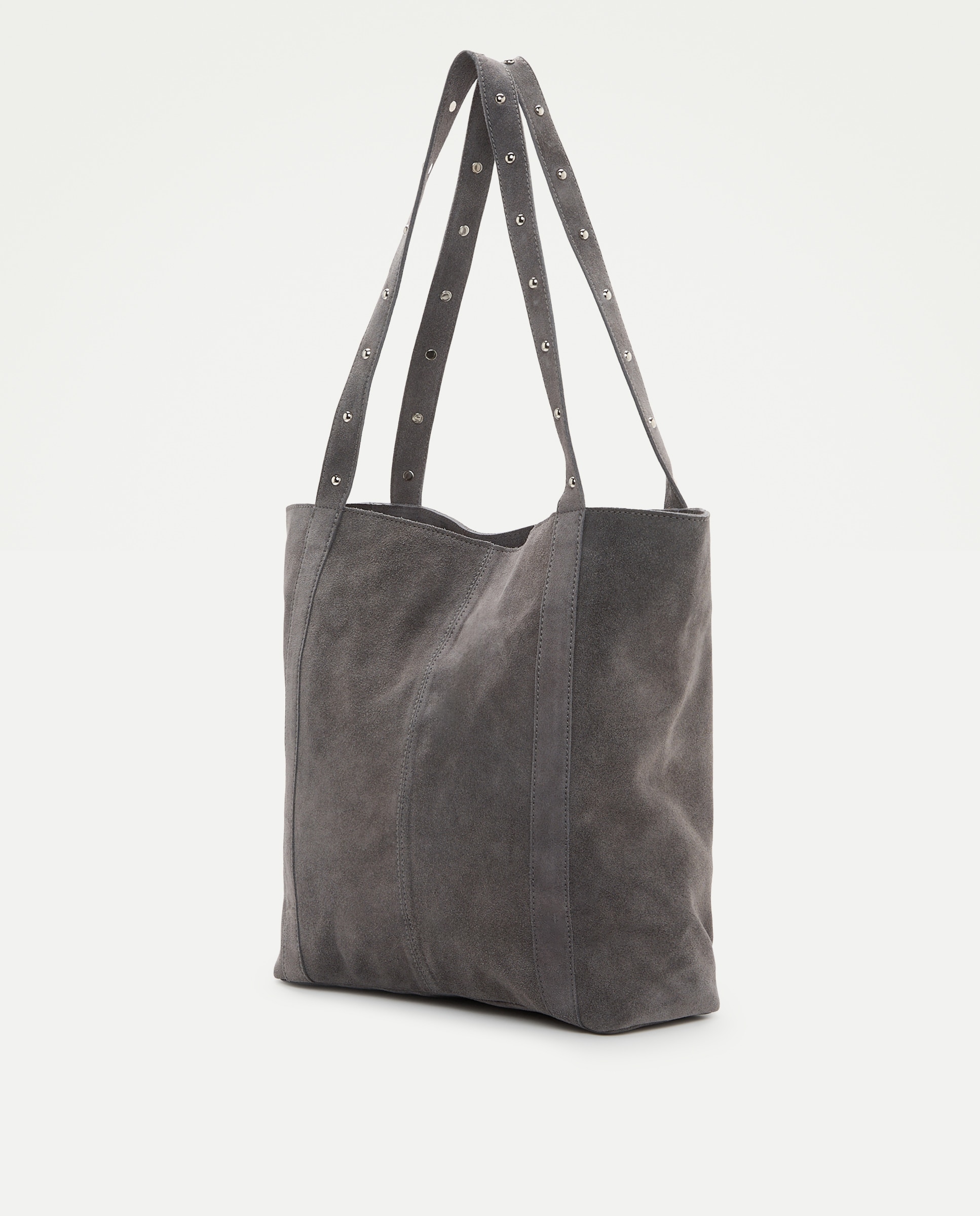 Mala Shopper em Pele com Tachas 820 Cinzento Médio-2