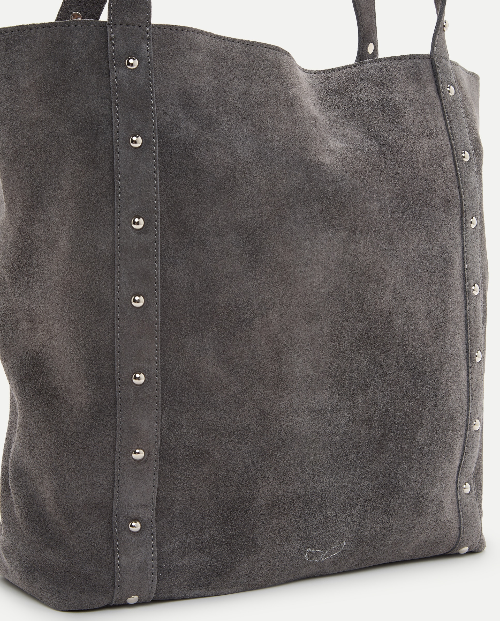 Mala Shopper em Pele com Tachas 820 Cinzento Médio-3
