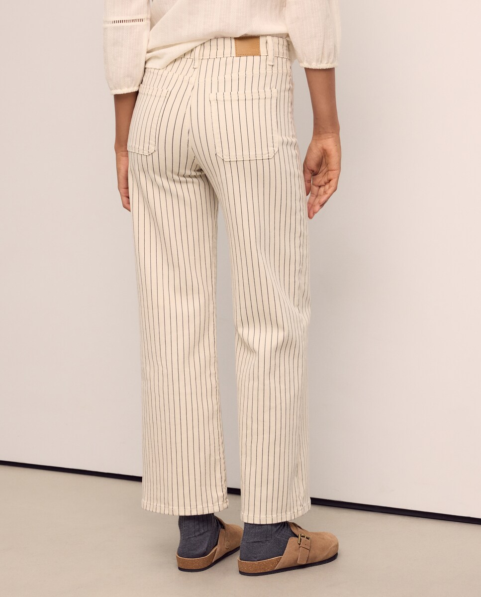 Calças às Riscas com Botões à Vista 120 Cru-3