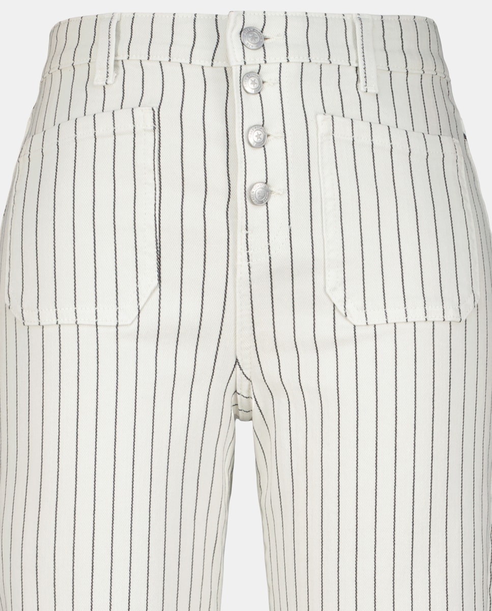 Calças às Riscas com Botões à Vista 120 Cru-5