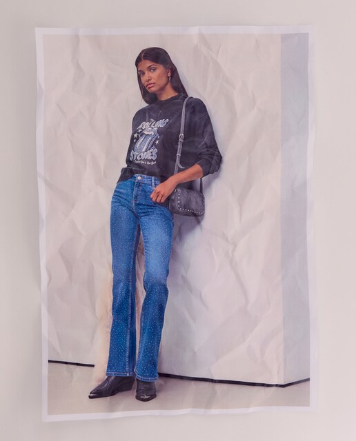 Pantalón vaquero campana strass de mujer