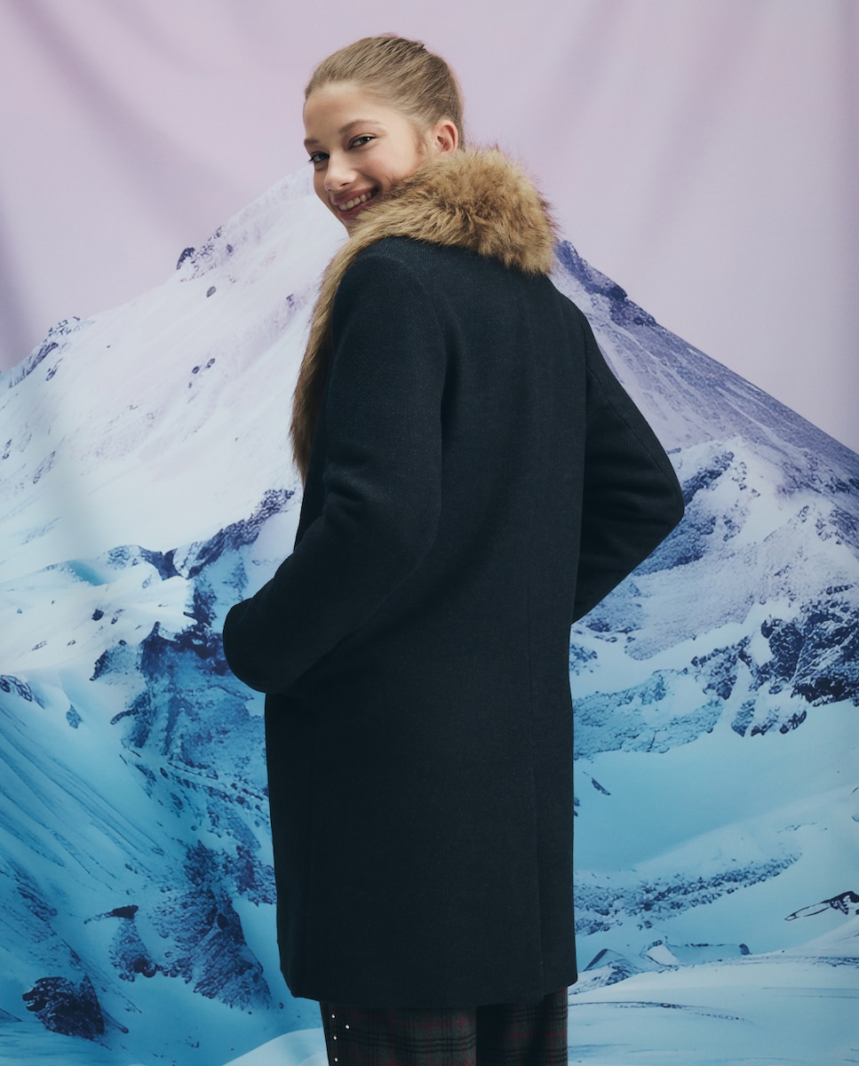 Sobretudo de Dupla Face Liso Azul-marinho-3